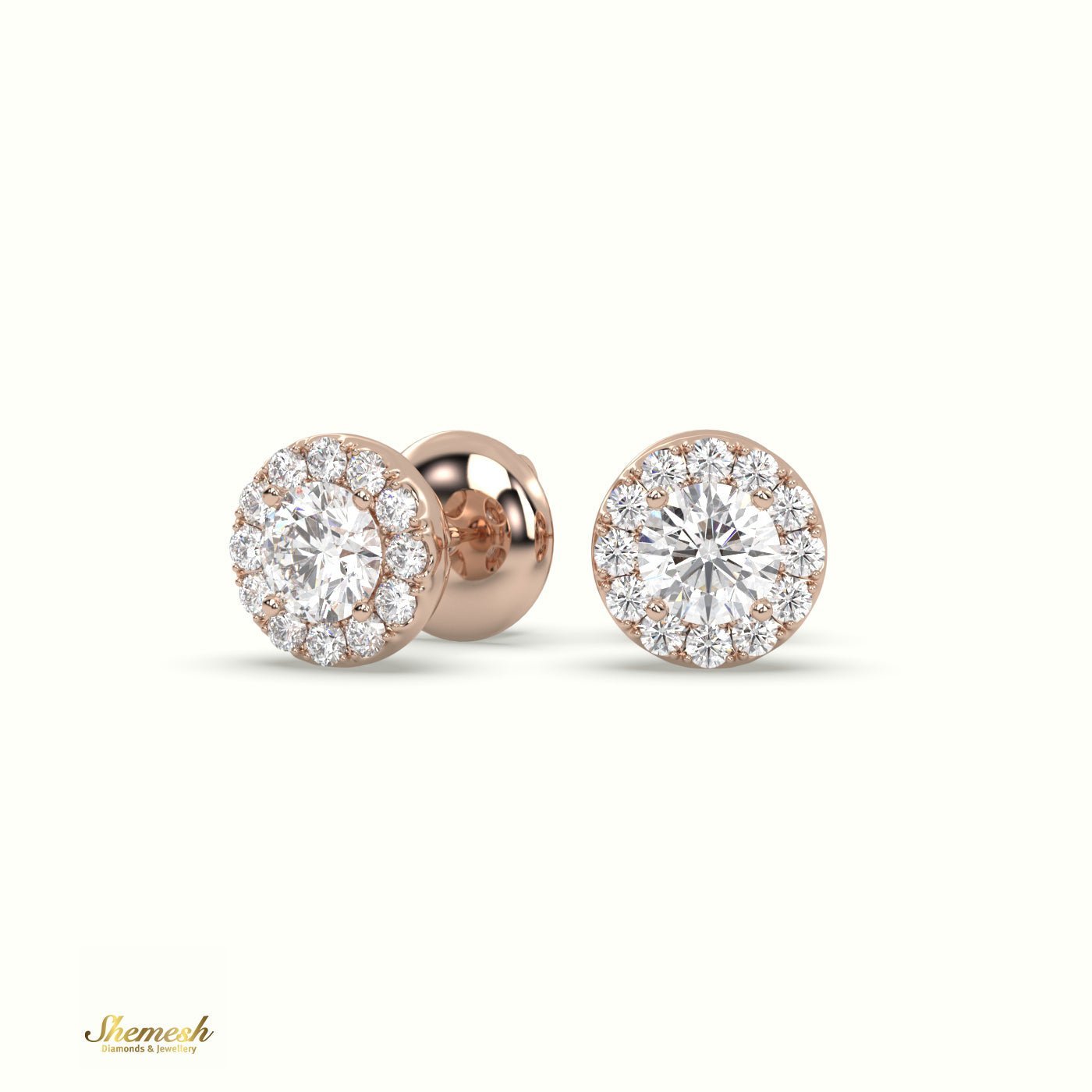 18K Gold 4 Prong Halo Style Diamond Stud Earrings - shemesh_diamonds