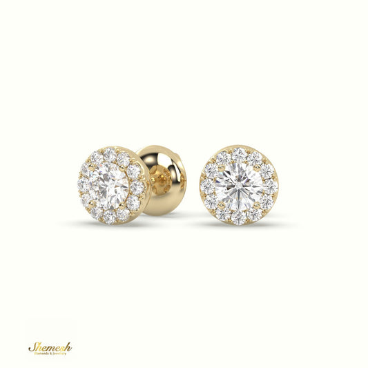 18K Gold 4 Prong Halo Style Diamond Stud Earrings - shemesh_diamonds