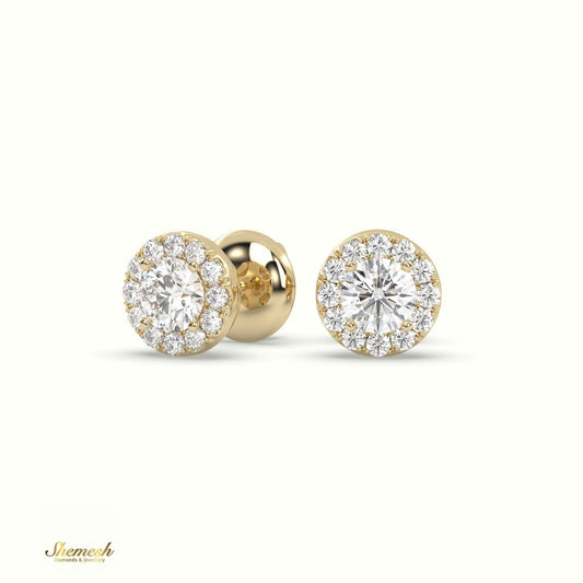 18K Gold 4 Prong Halo Style Diamond Stud Earrings - shemesh_diamonds