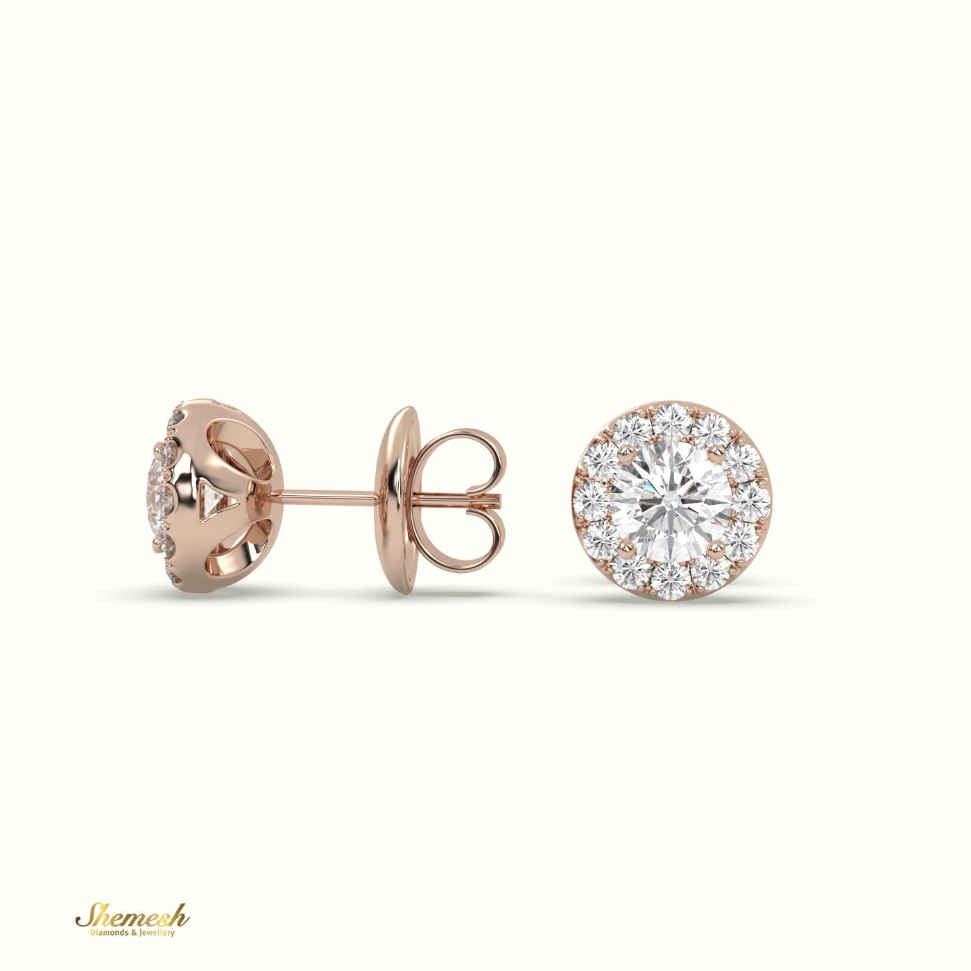 18K Gold 4 Prong Halo Style Diamond Stud Earrings - shemesh_diamonds