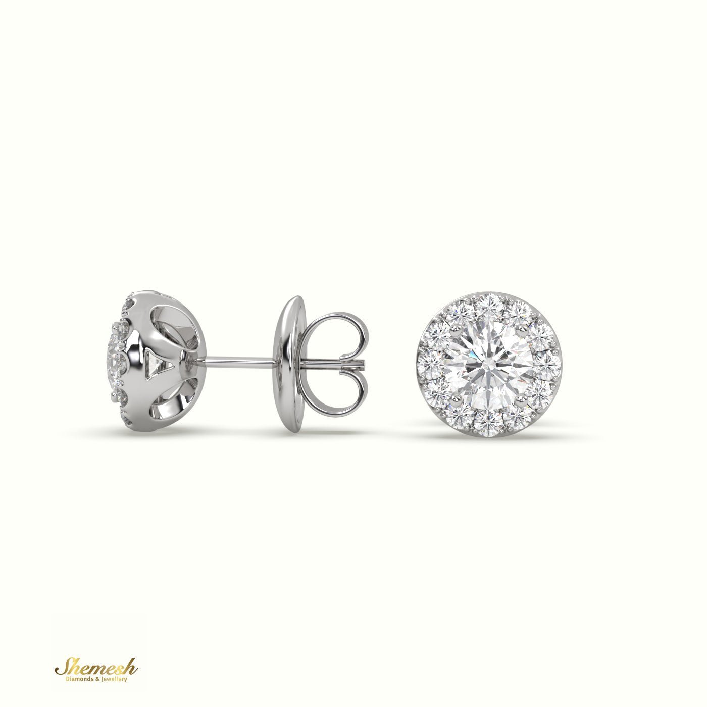 18K Gold 4 Prong Halo Style Diamond Stud Earrings - shemesh_diamonds