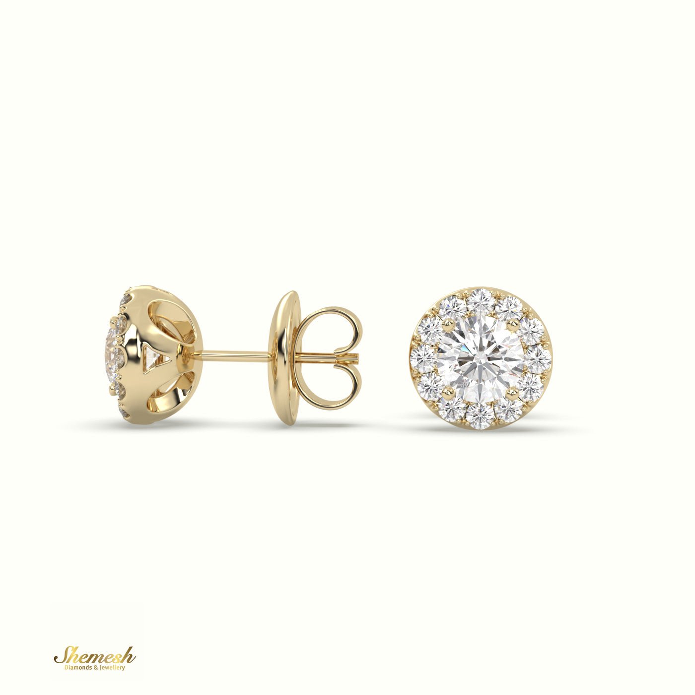 18K Gold 4 Prong Halo Style Diamond Stud Earrings - shemesh_diamonds