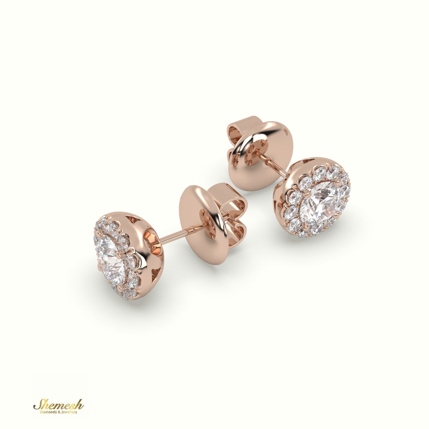 18K Gold 4 Prong Halo Style Diamond Stud Earrings - shemesh_diamonds