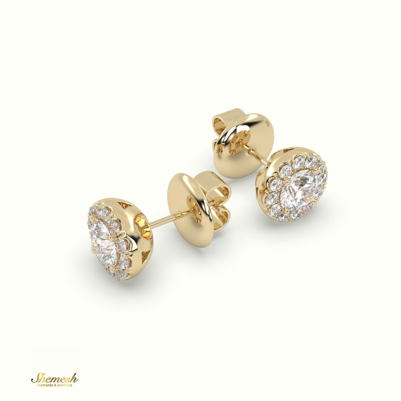 18K Gold 4 Prong Halo Style Diamond Stud Earrings - shemesh_diamonds