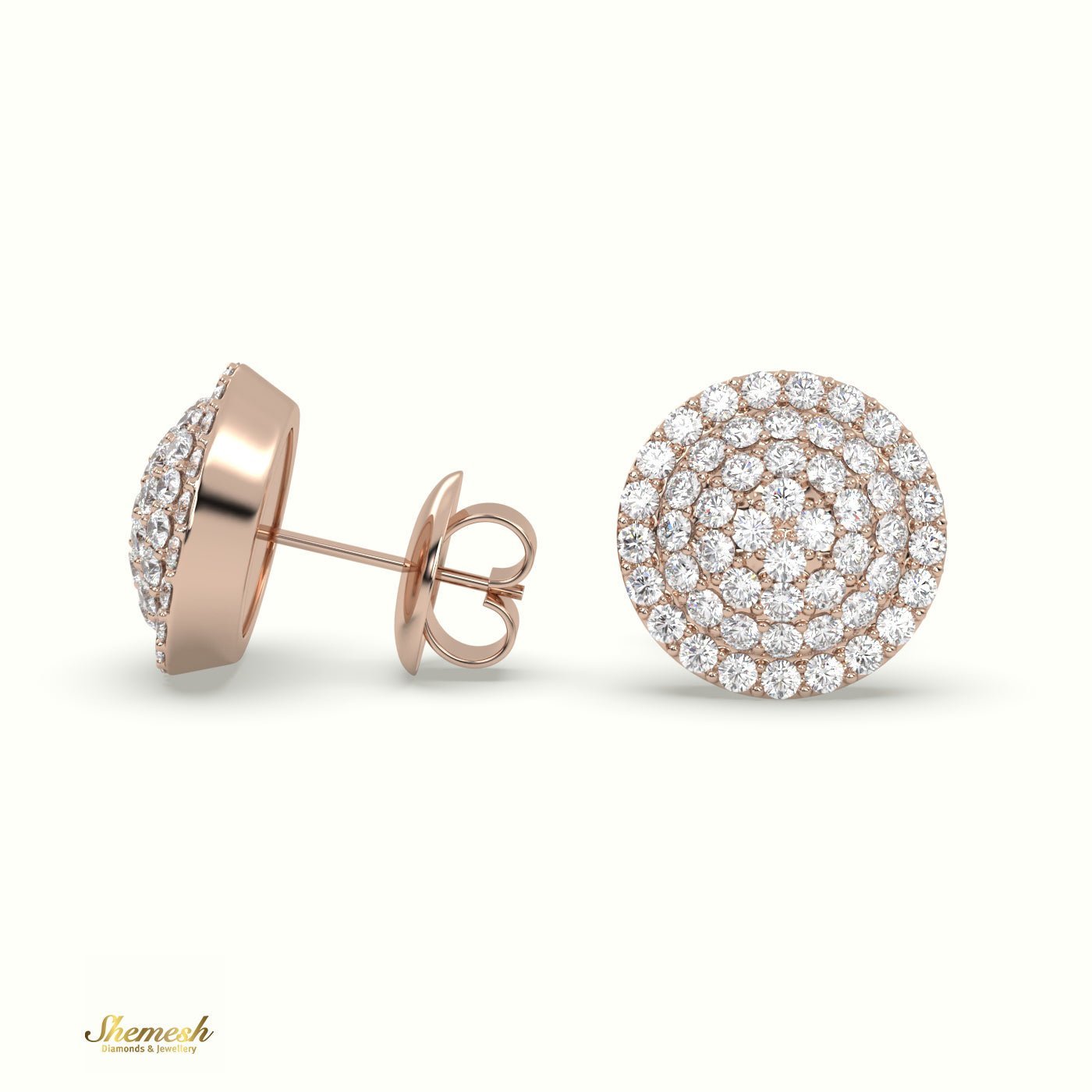 18K Gold Round Diamond Cluster Stud Earrings - shemesh_diamonds