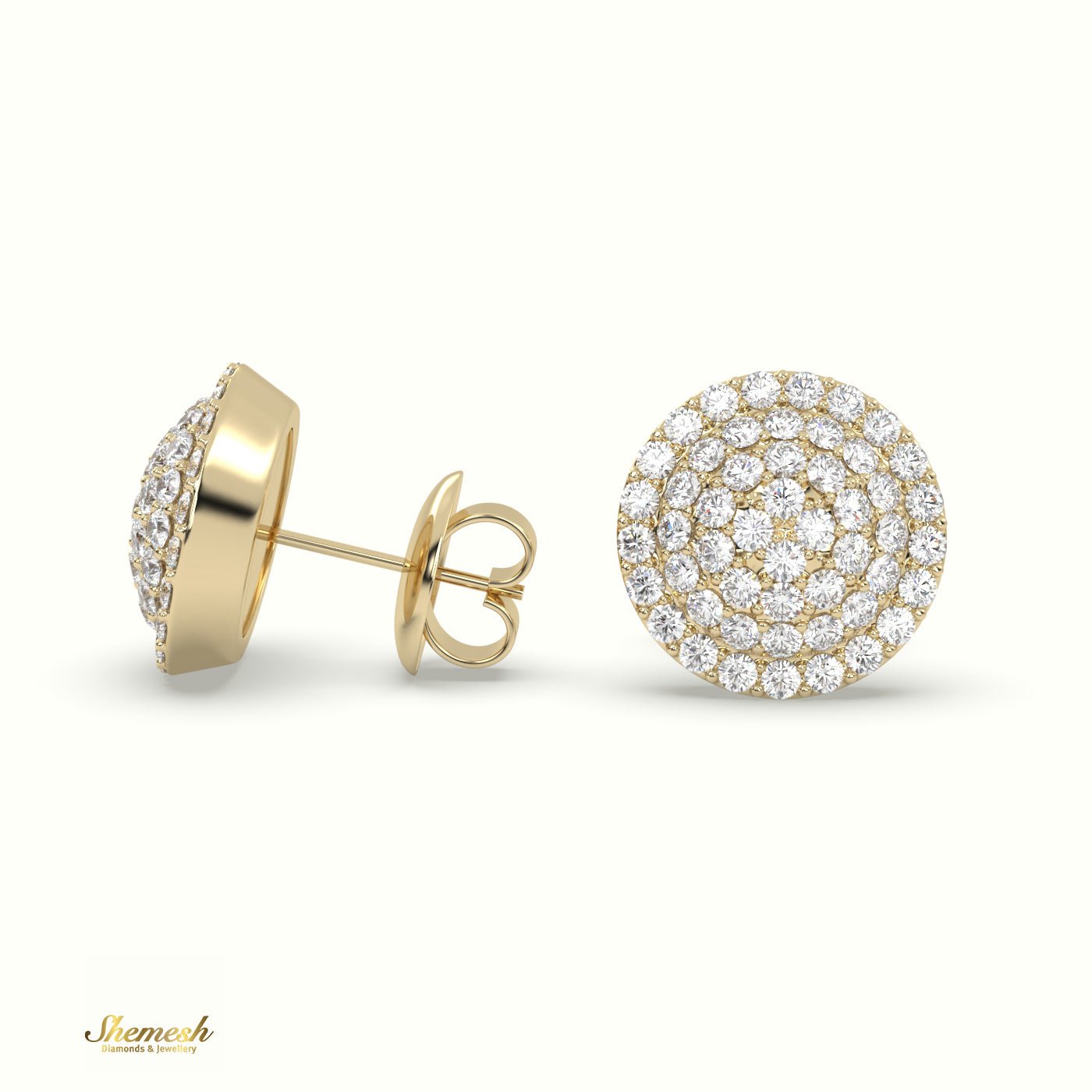 18K Gold Round Diamond Cluster Stud Earrings - shemesh_diamonds