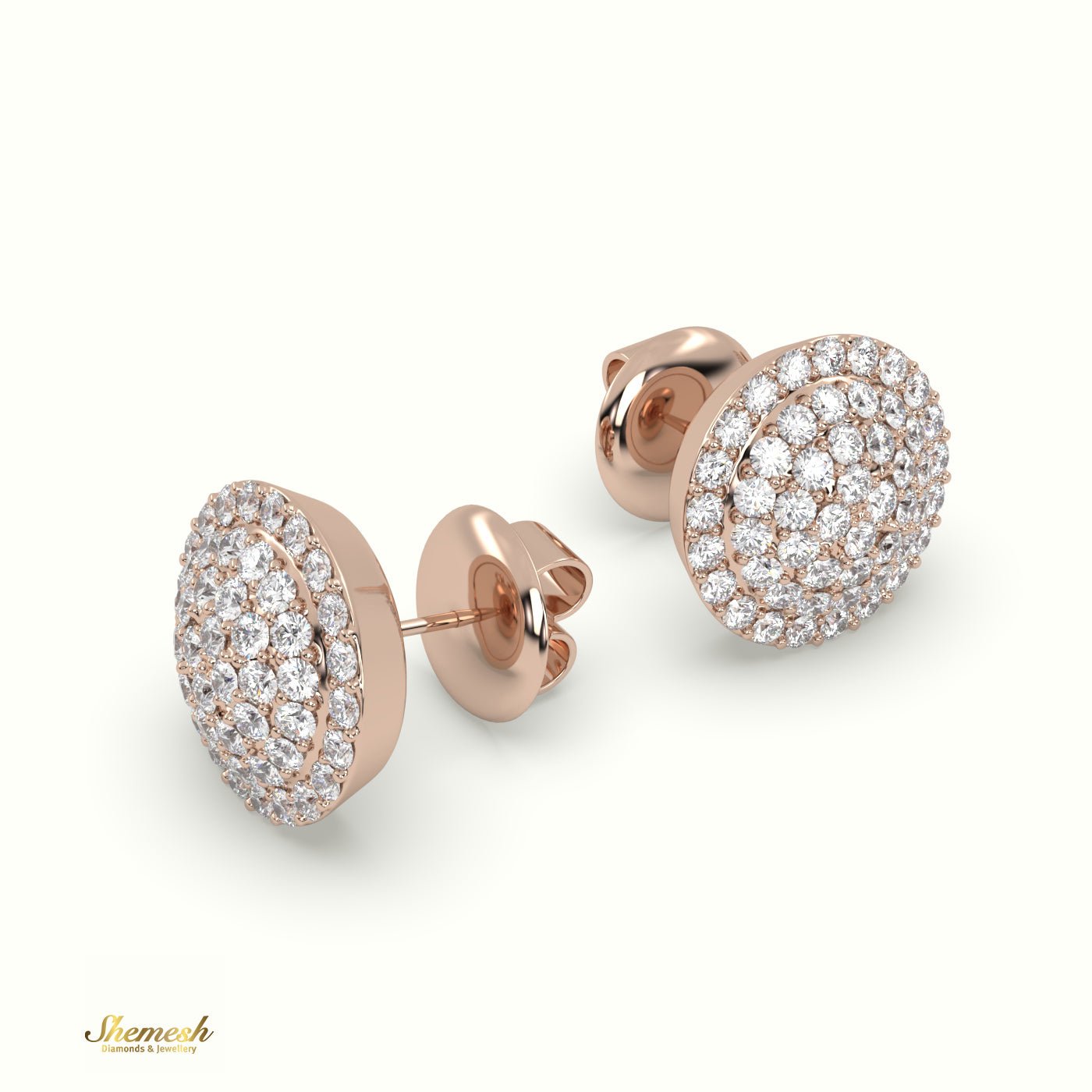 18K Gold Round Diamond Cluster Stud Earrings - shemesh_diamonds