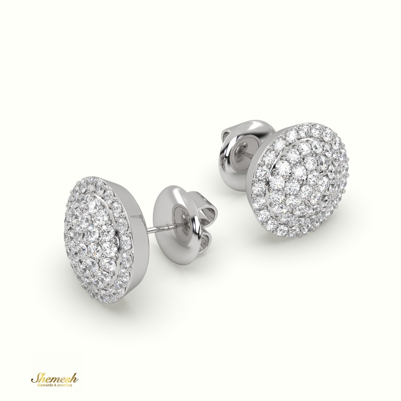 18K Gold Round Diamond Cluster Stud Earrings - shemesh_diamonds