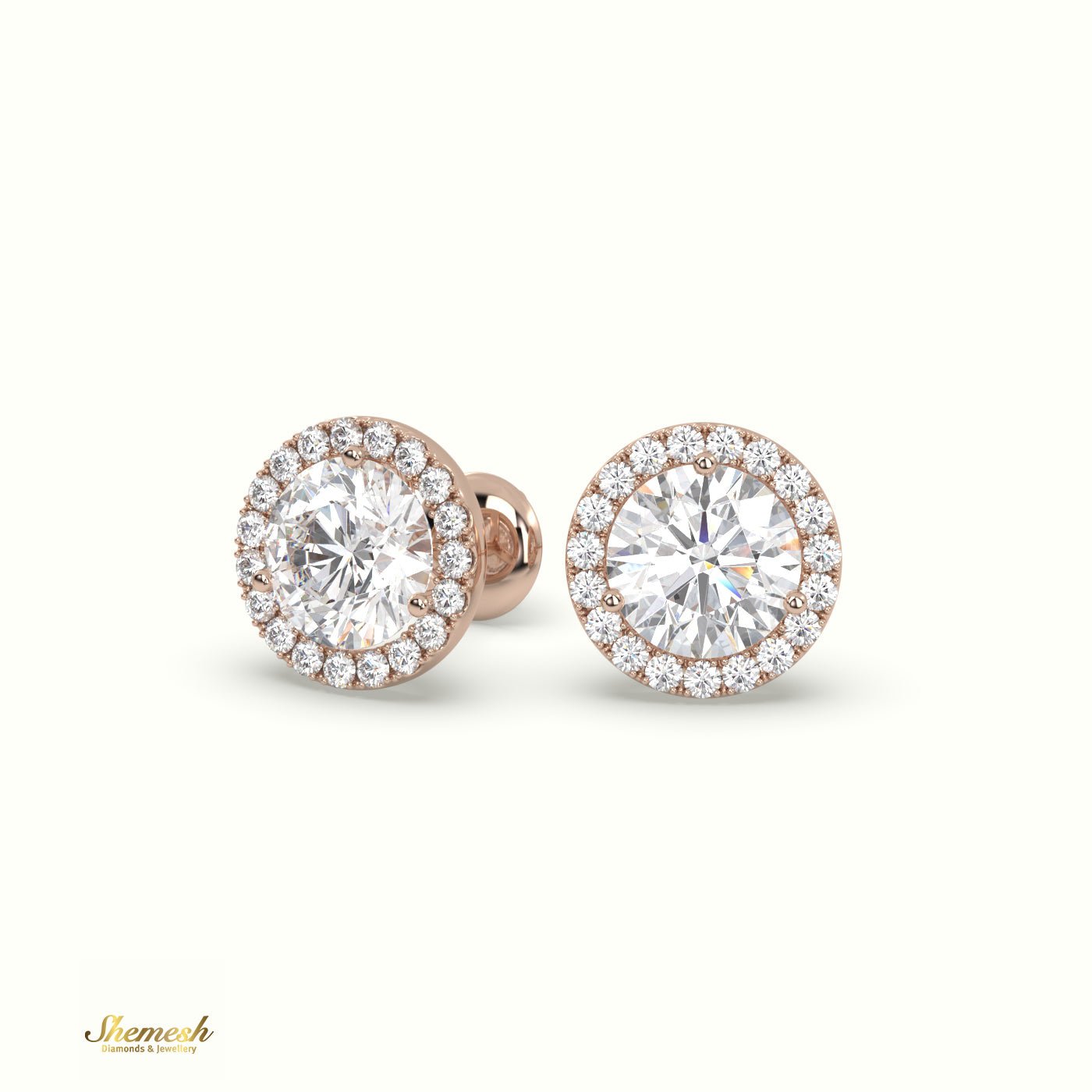 18K Gold 3 Prong Round Halo Style Diamond Stud Earring - shemesh_diamonds