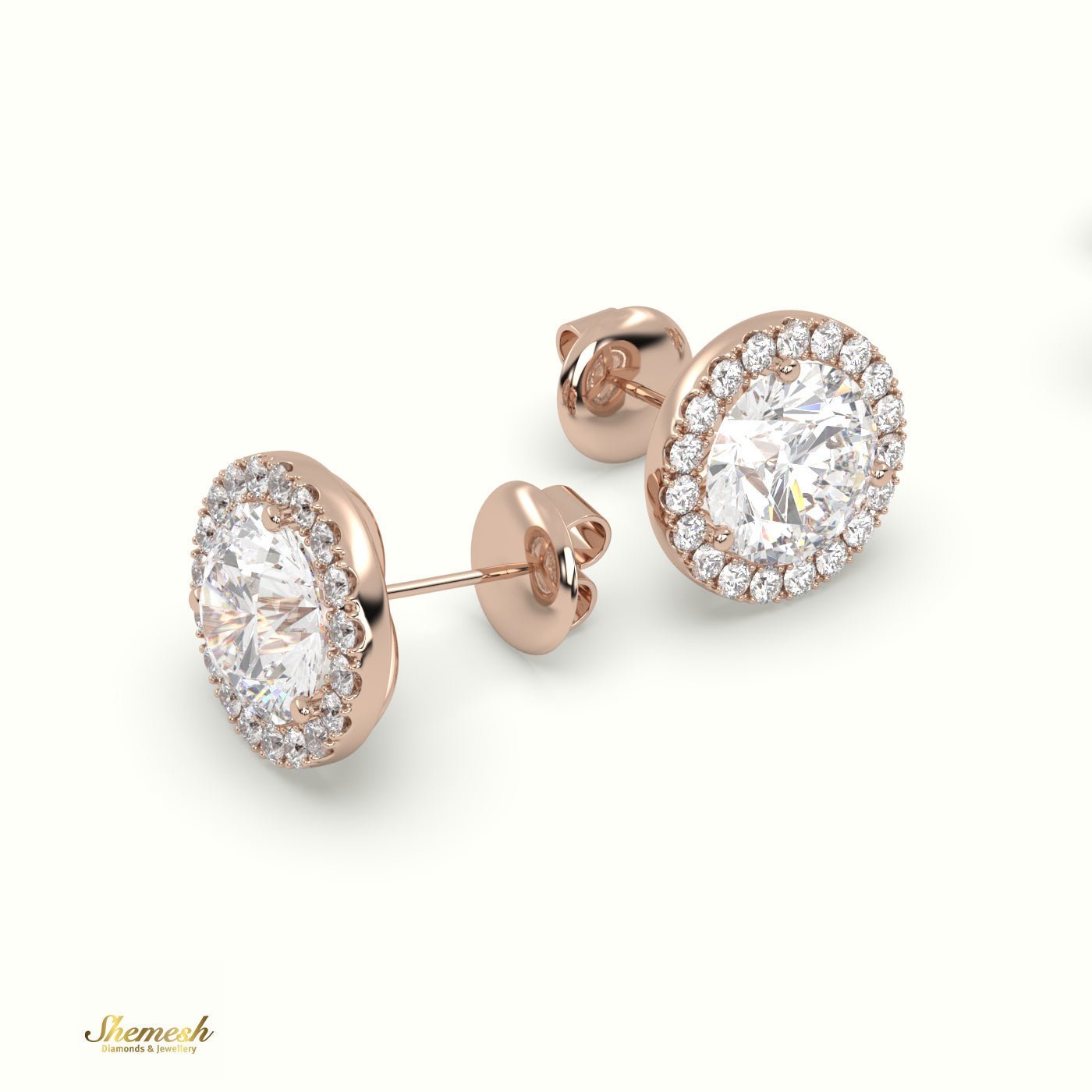 18K Gold 3 Prong Round Halo Style Diamond Stud Earring - shemesh_diamonds