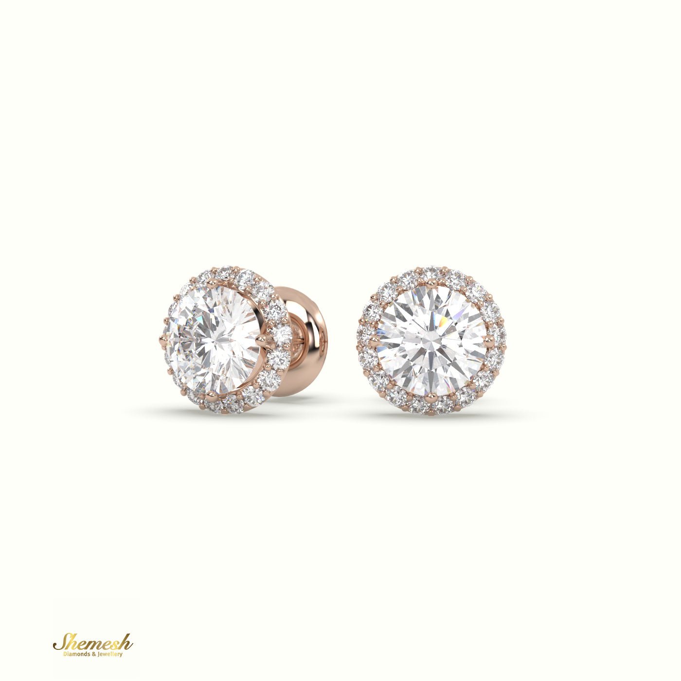 18K Gold Round Diamond Halo Style Stud Earrings - shemesh_diamonds