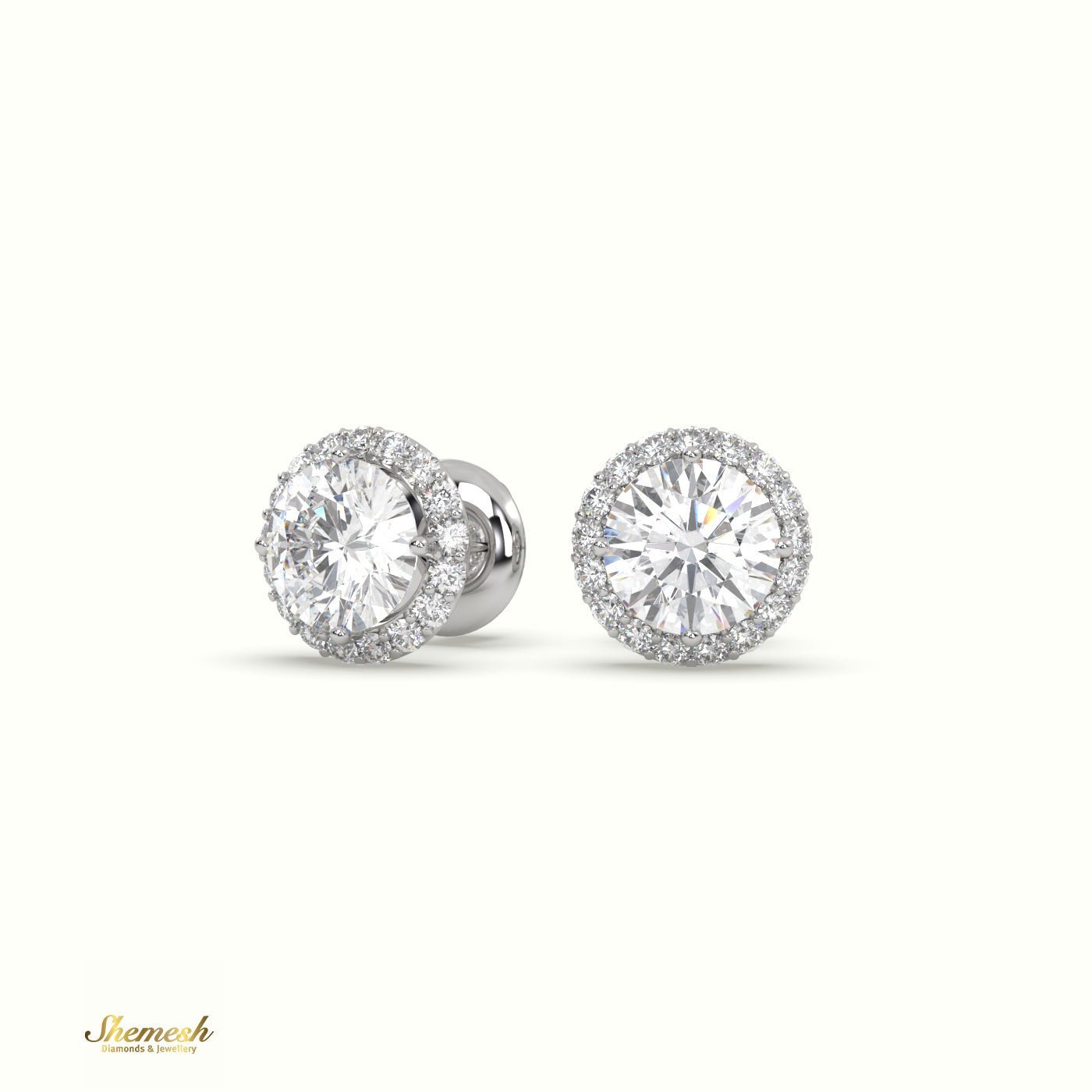 18K Gold Round Diamond Halo Style Stud Earrings - shemesh_diamonds