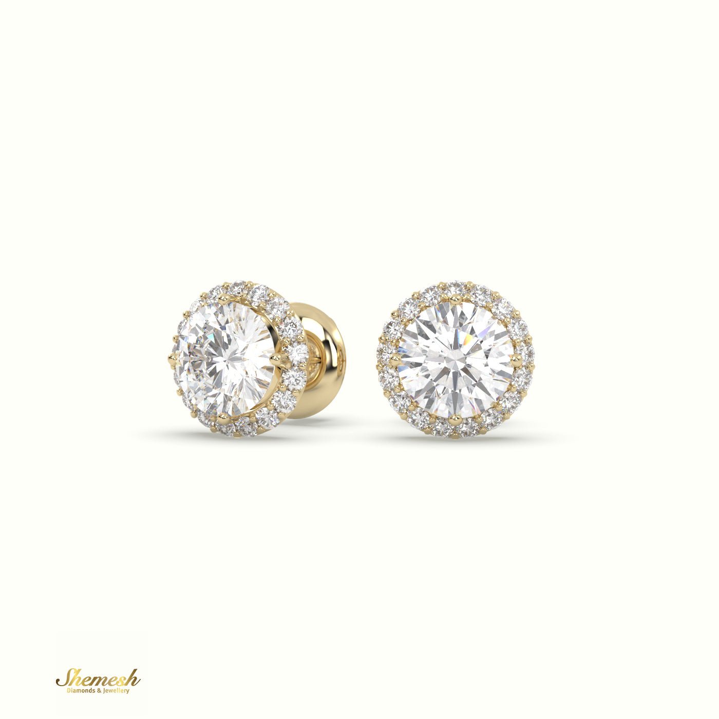 18K Gold Round Diamond Halo Style Stud Earrings - shemesh_diamonds