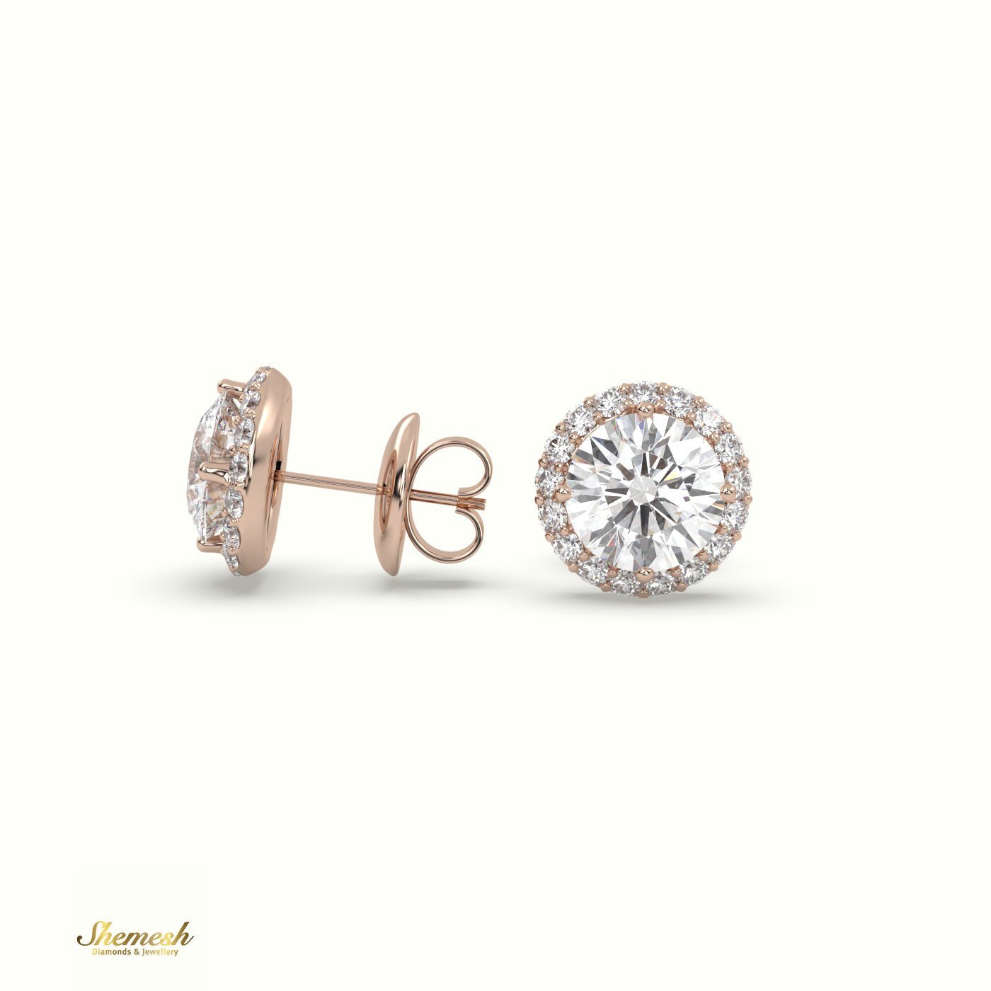 18K Gold Round Diamond Halo Style Stud Earrings - shemesh_diamonds