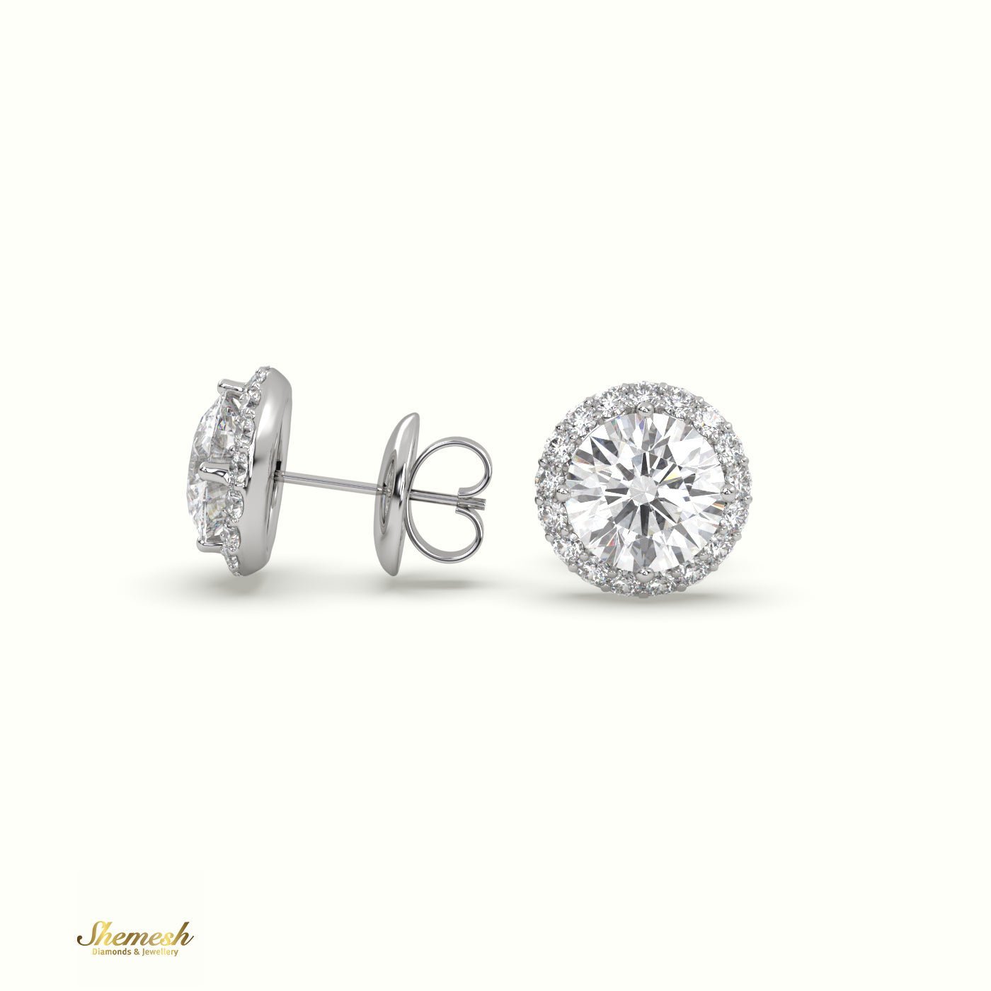 18K Gold Round Diamond Halo Style Stud Earrings - shemesh_diamonds