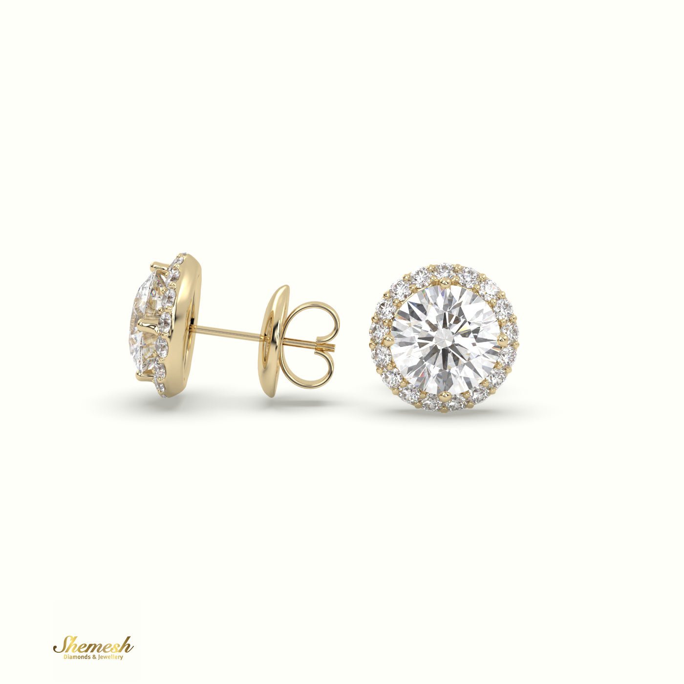 18K Gold Round Diamond Halo Style Stud Earrings - shemesh_diamonds