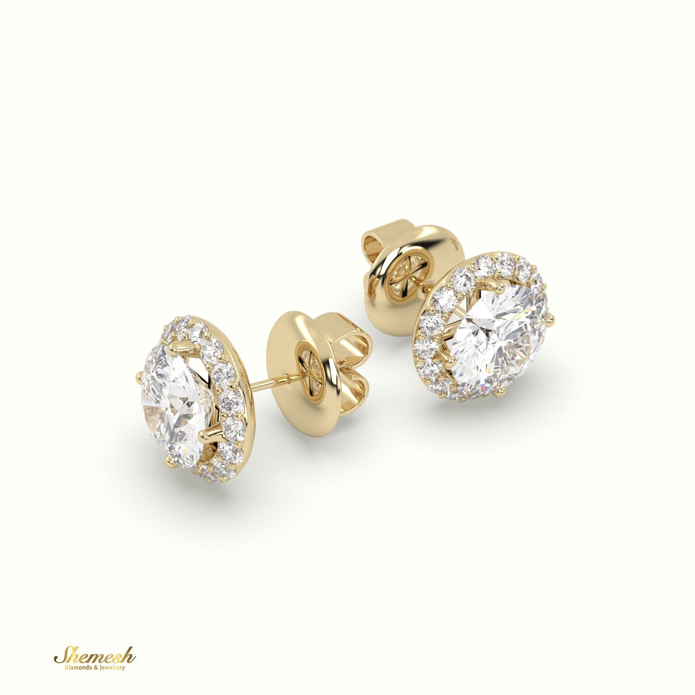 18K Gold Round Diamond Halo Style Stud Earrings - shemesh_diamonds