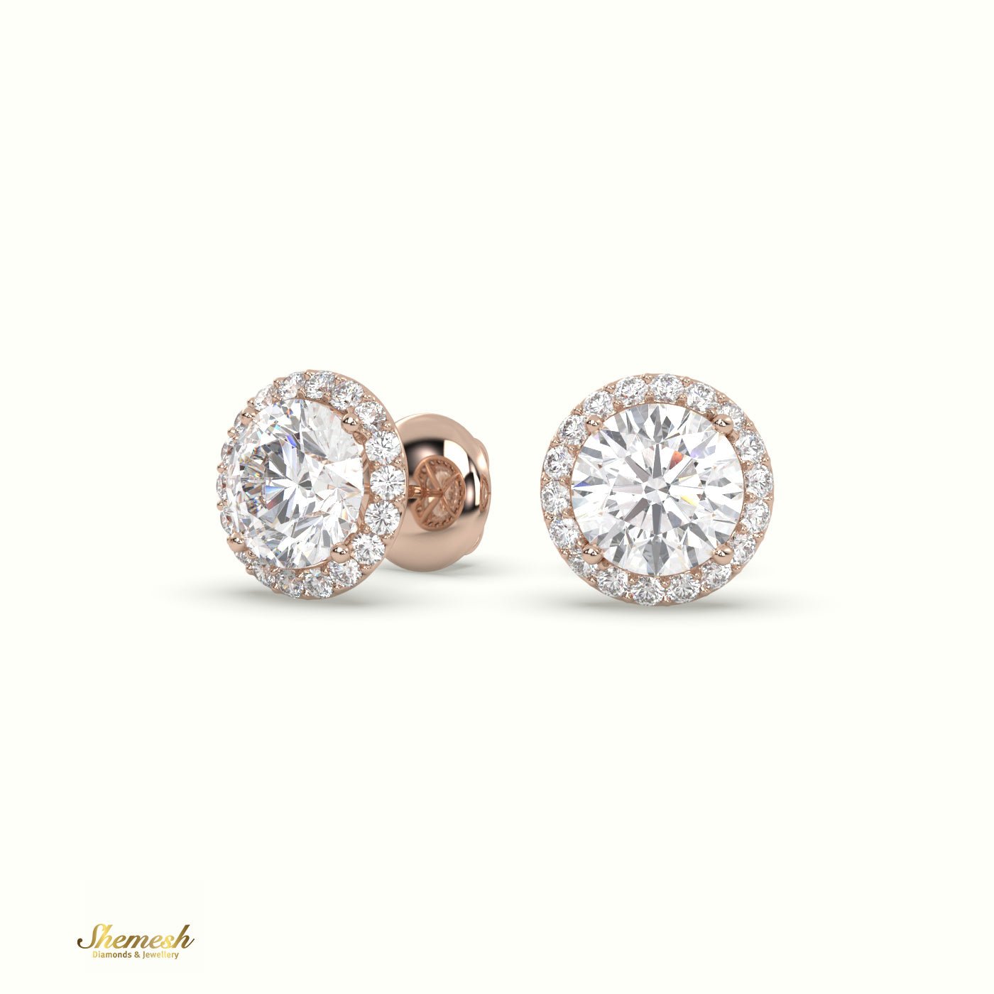 18K Gold 4 Prongs Round Brilliant Cut Halo Diamond Stud Earrings - shemesh_diamonds