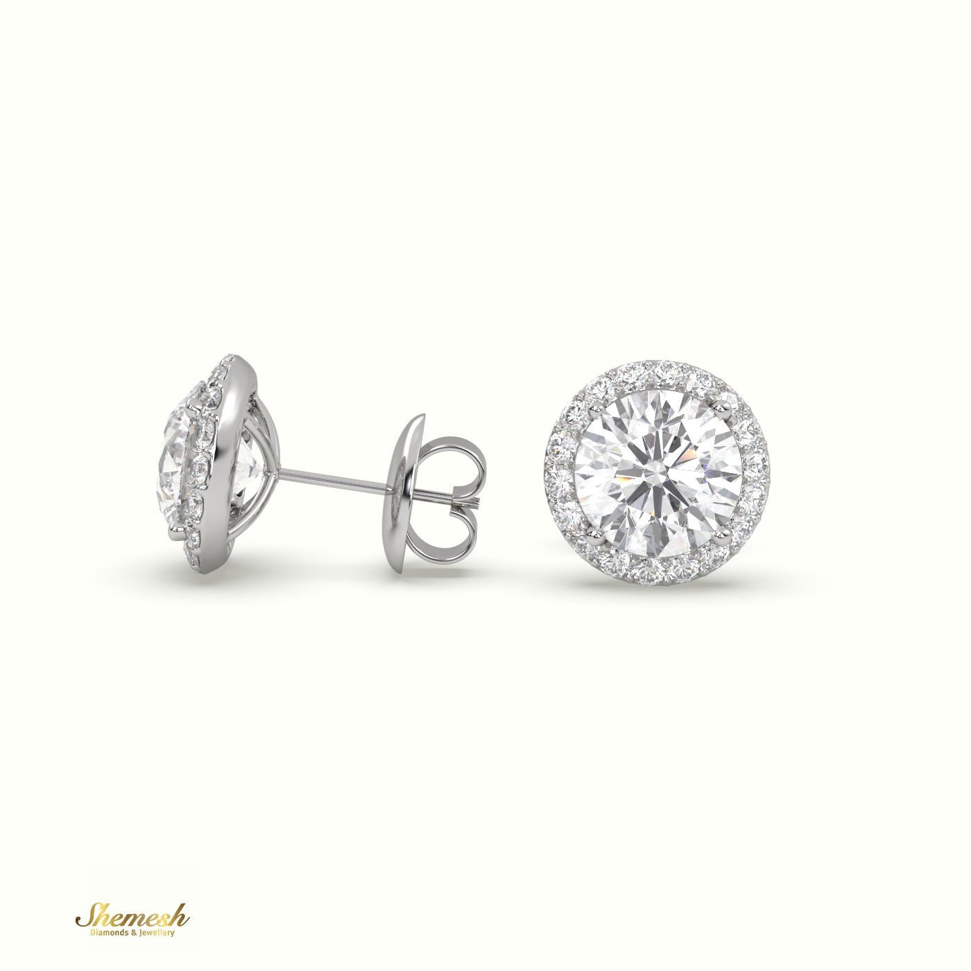 18K Gold 4 Prongs Round Brilliant Cut Halo Diamond Stud Earrings - shemesh_diamonds