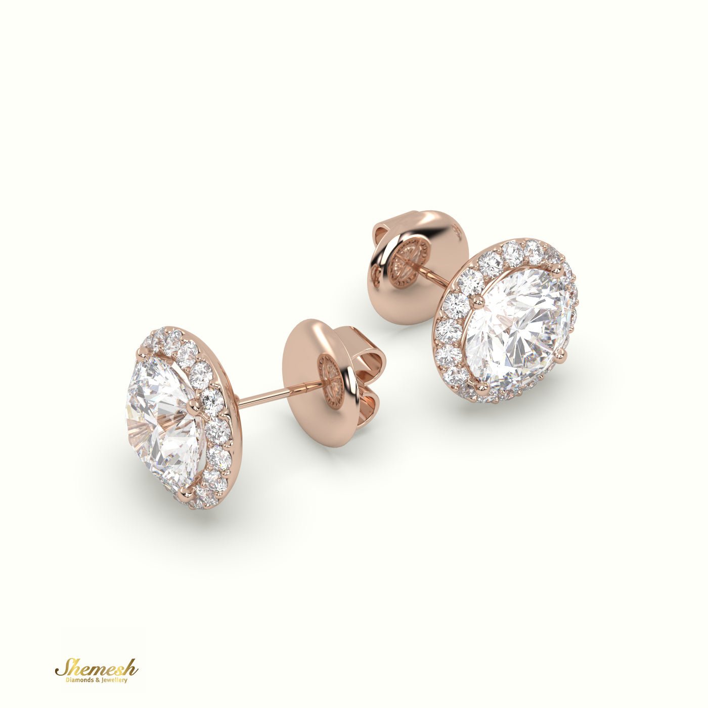 18K Gold 4 Prongs Round Brilliant Cut Halo Diamond Stud Earrings - shemesh_diamonds