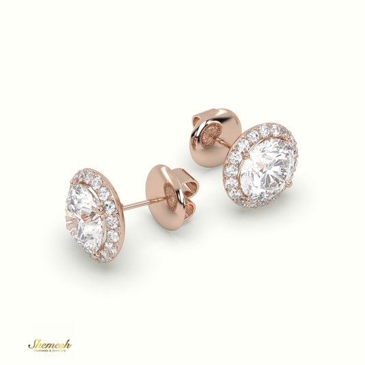 18K Gold 4 Prongs Round Brilliant Cut Halo Diamond Stud Earrings - shemesh_diamonds