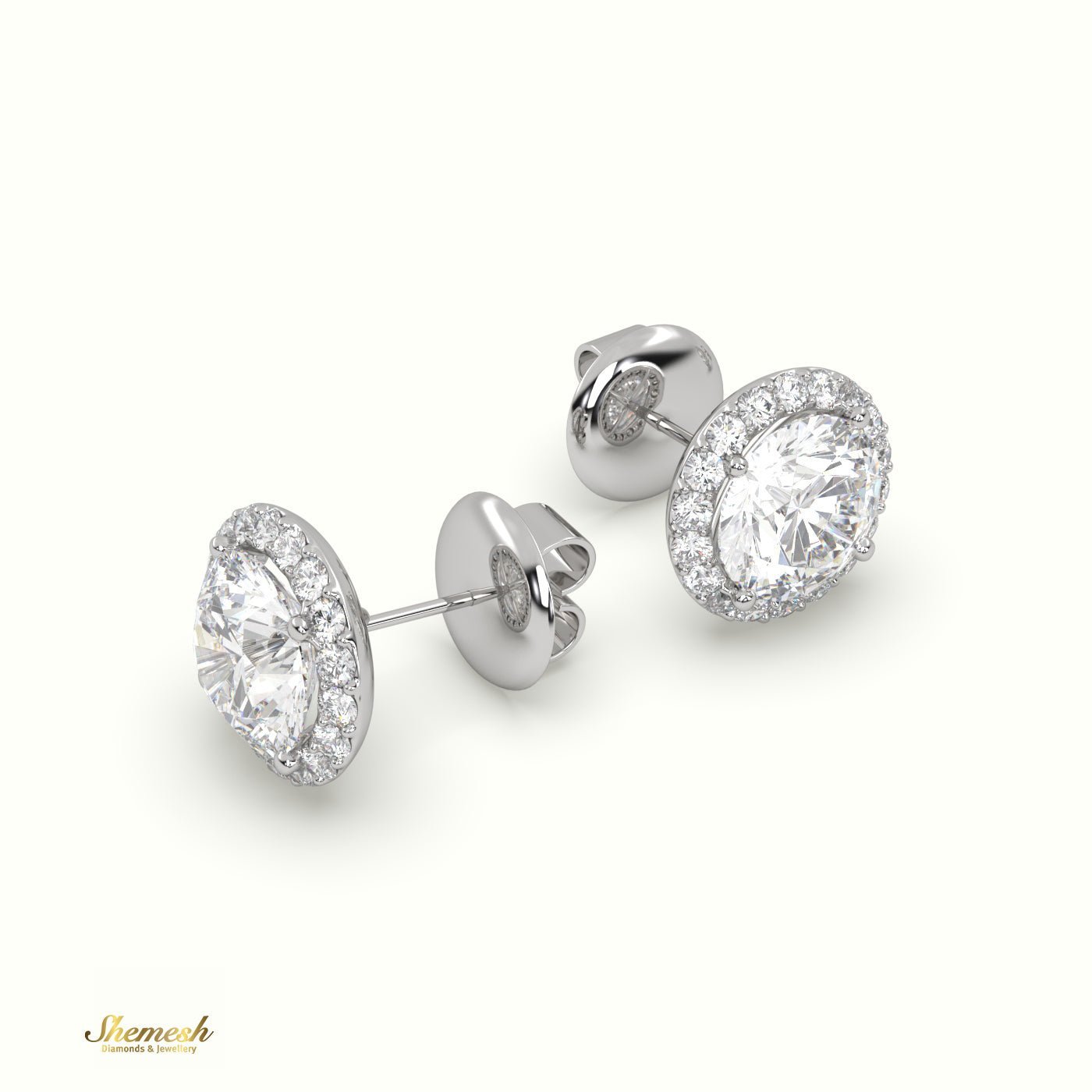 18K Gold 4 Prongs Round Brilliant Cut Halo Diamond Stud Earrings - shemesh_diamonds