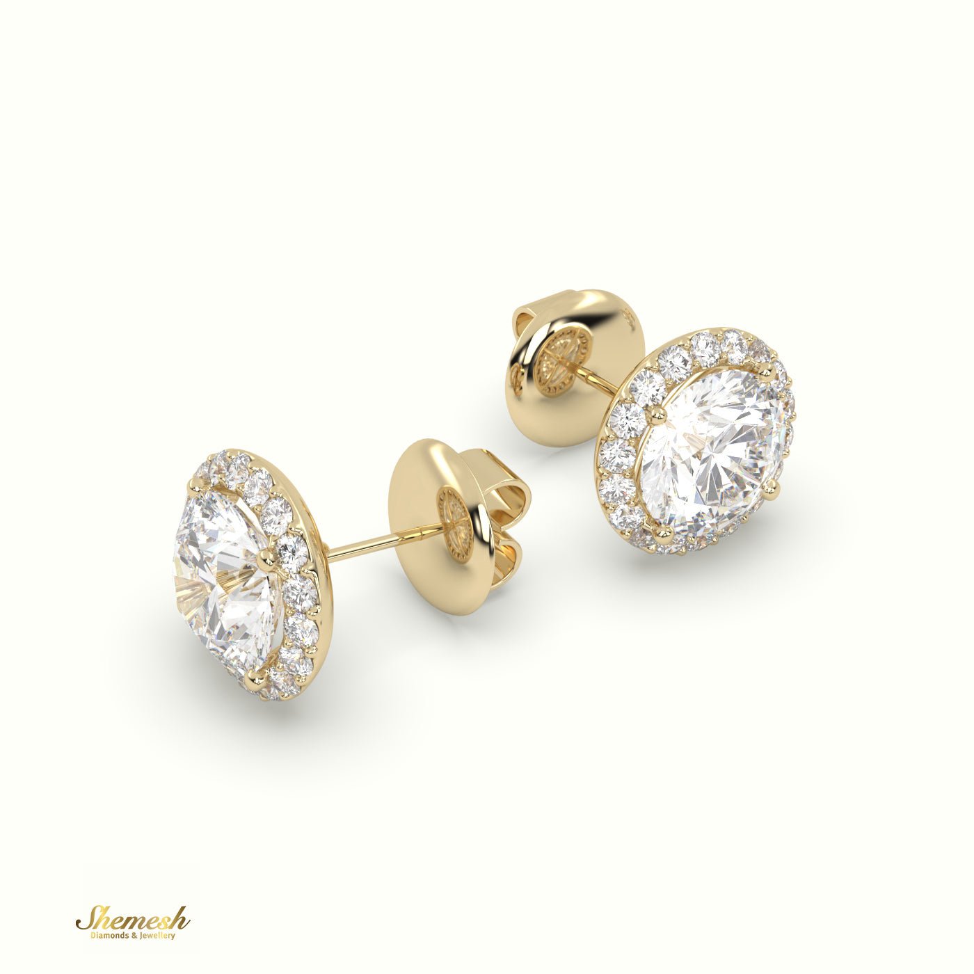 18K Gold 4 Prongs Round Brilliant Cut Halo Diamond Stud Earrings - shemesh_diamonds