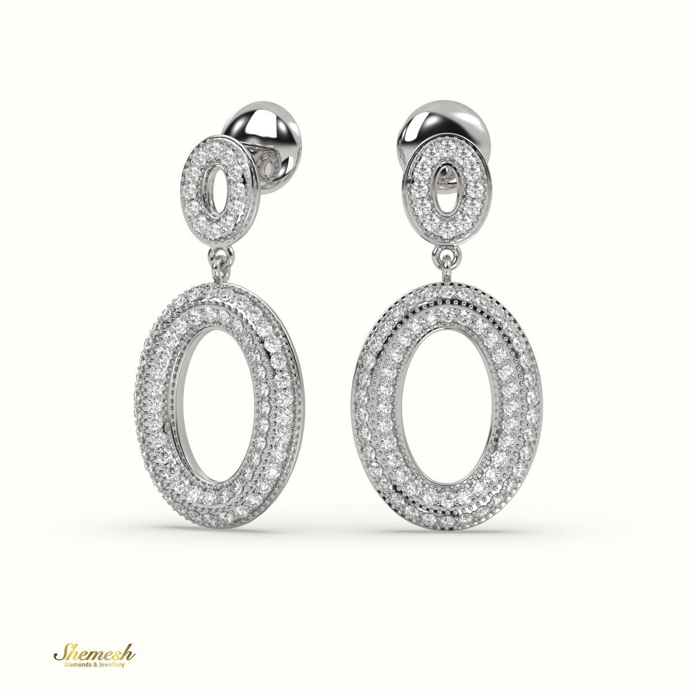 18K Gold Round Cut Diamond Designer Dangle Earrings - shemesh_diamonds