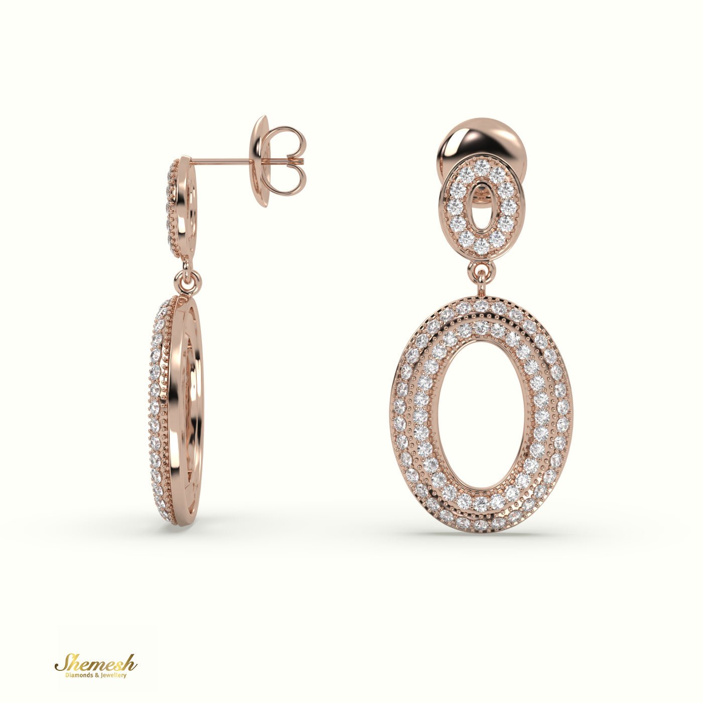 18K Gold Round Cut Diamond Designer Dangle Earrings - shemesh_diamonds