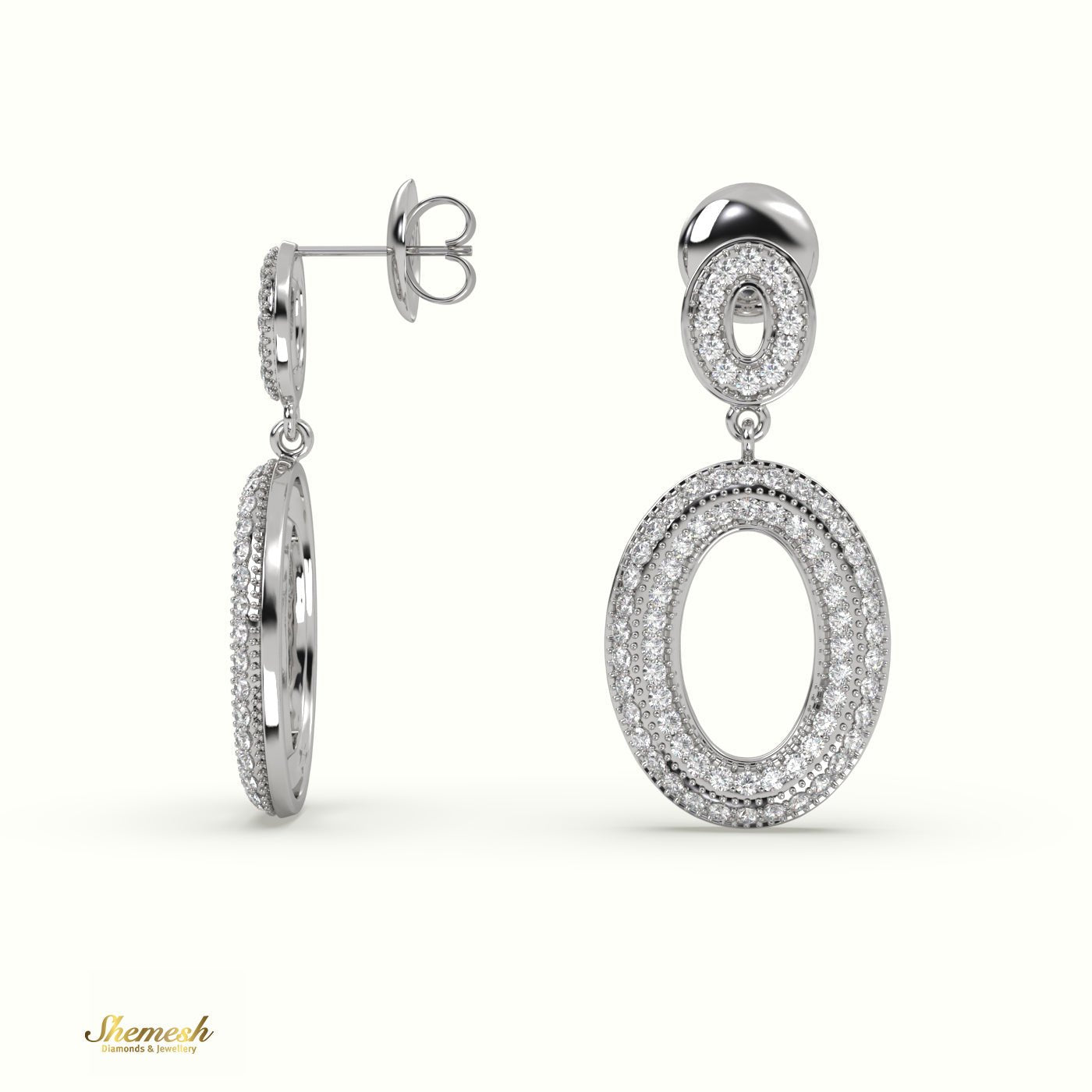 18K Gold Round Cut Diamond Designer Dangle Earrings - shemesh_diamonds