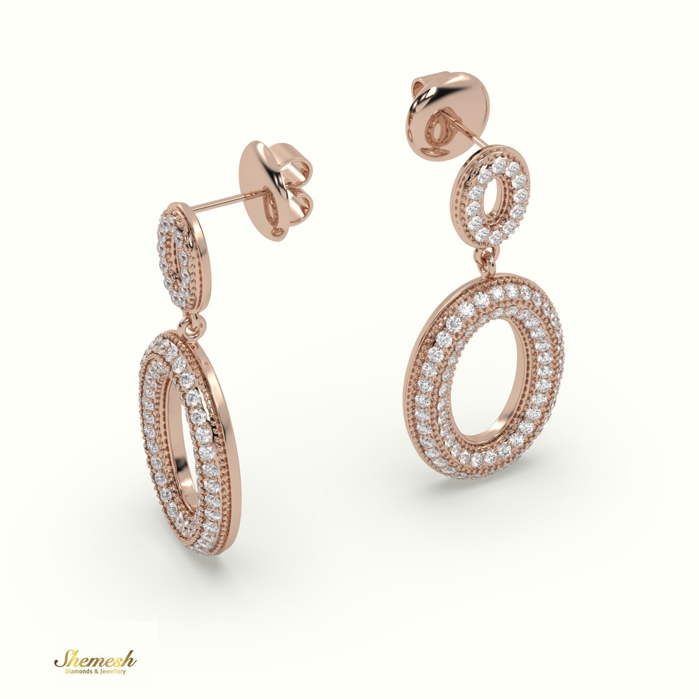 18K Gold Round Cut Diamond Designer Dangle Earrings - shemesh_diamonds