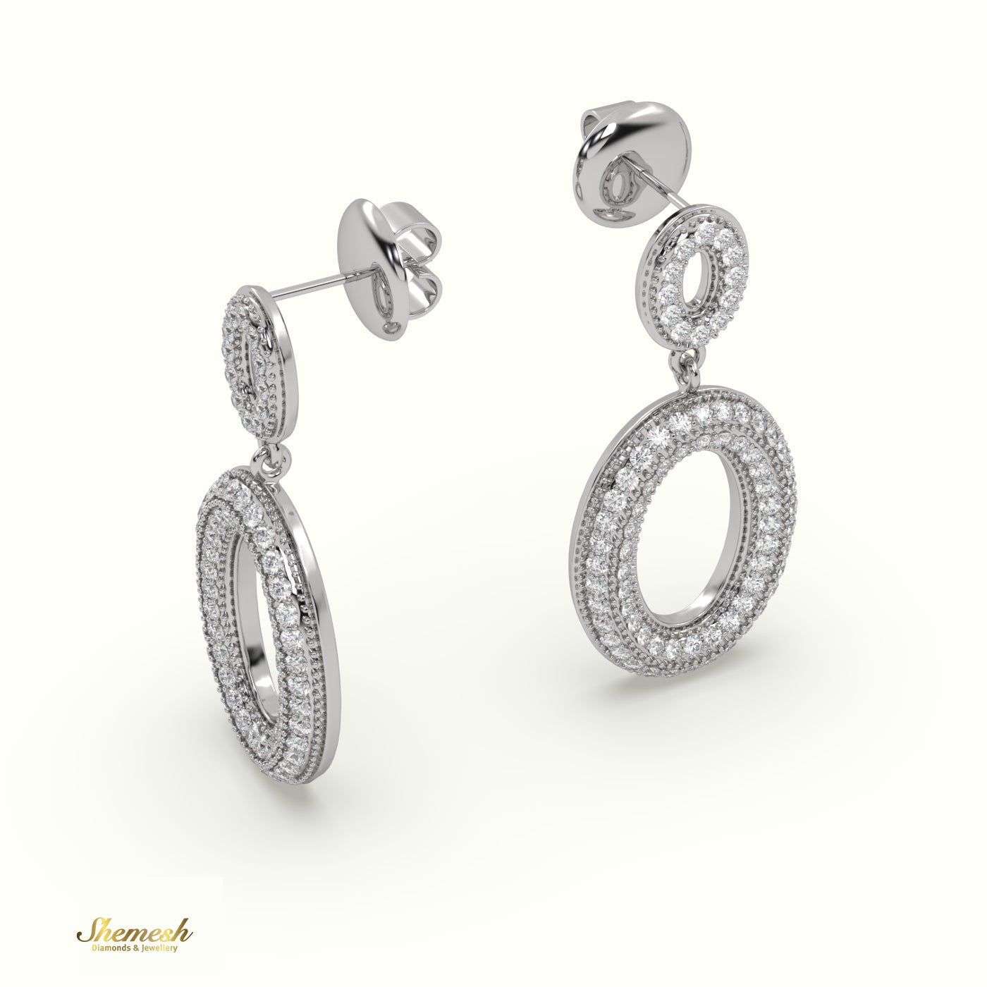 18K Gold Round Cut Diamond Designer Dangle Earrings - shemesh_diamonds