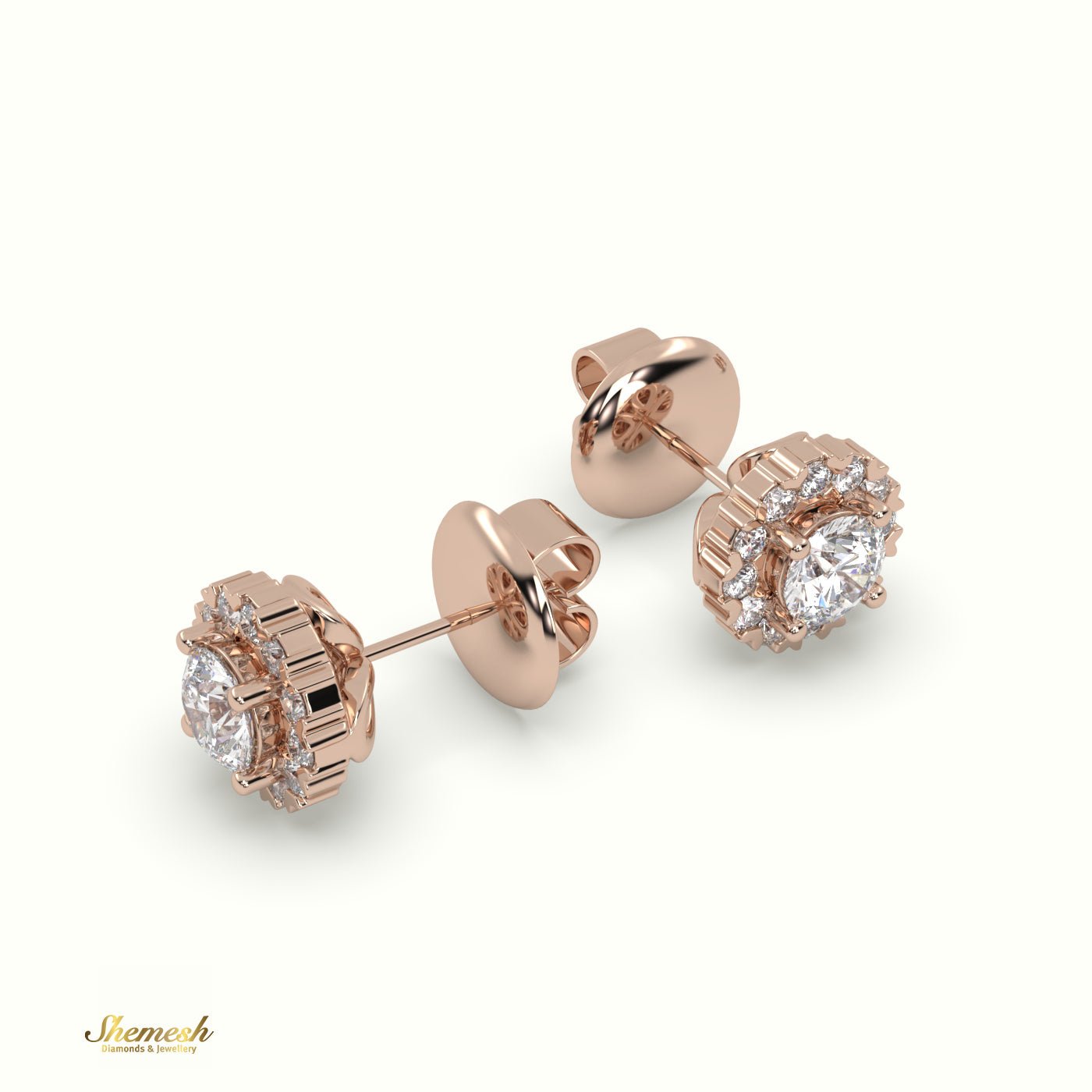 18K Gold Heart Prongs Round Diamond Halo Stud Earrings - shemesh_diamonds