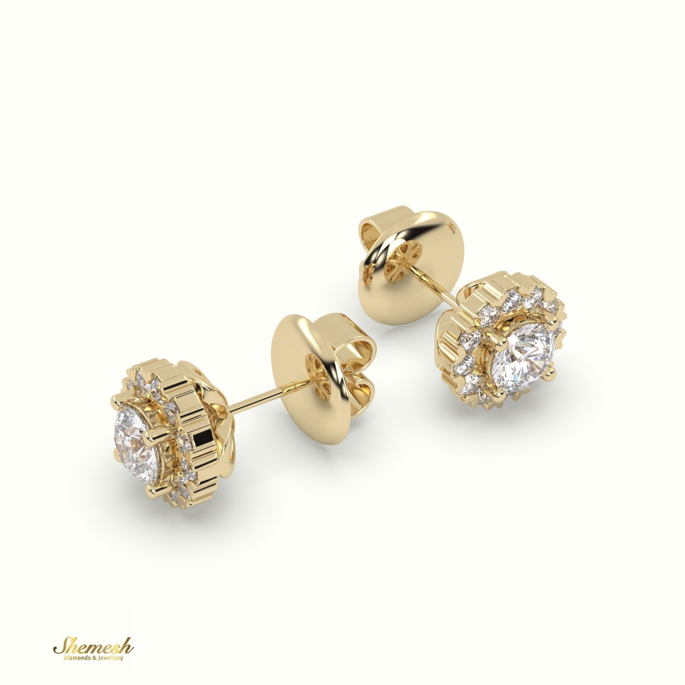 18K Gold Heart Prongs Round Diamond Halo Stud Earrings - shemesh_diamonds