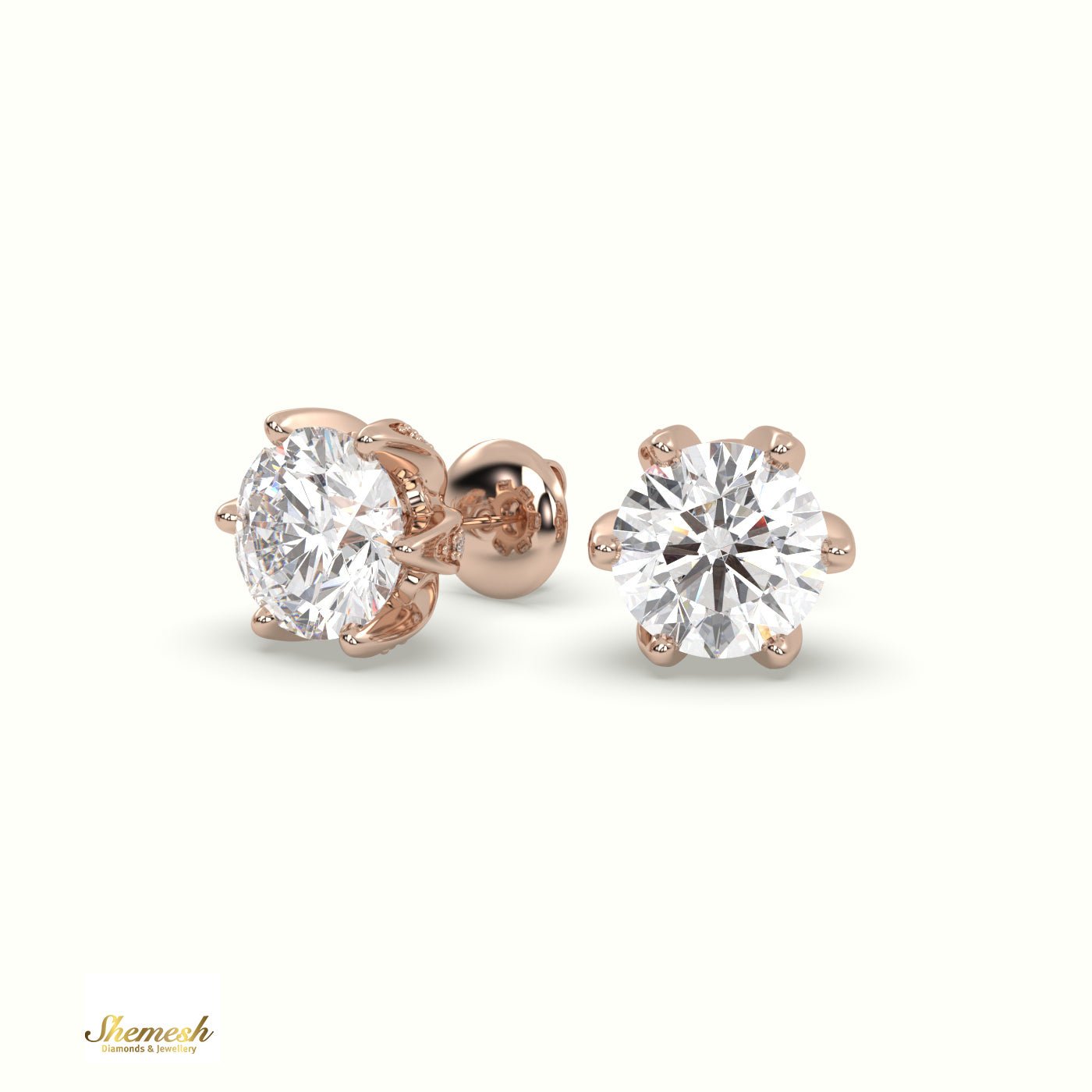 18K Gold 6 Claw Prong Round Diamond Stud Earring - shemesh_diamonds