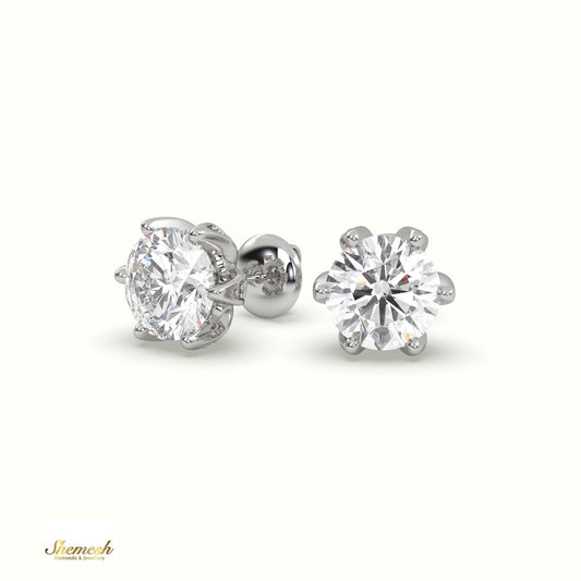 18K Gold 6 Claw Prong Round Diamond Stud Earring - shemesh_diamonds