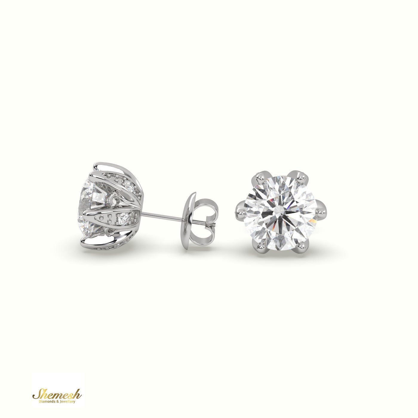 18K Gold 6 Claw Prong Round Diamond Stud Earring - shemesh_diamonds