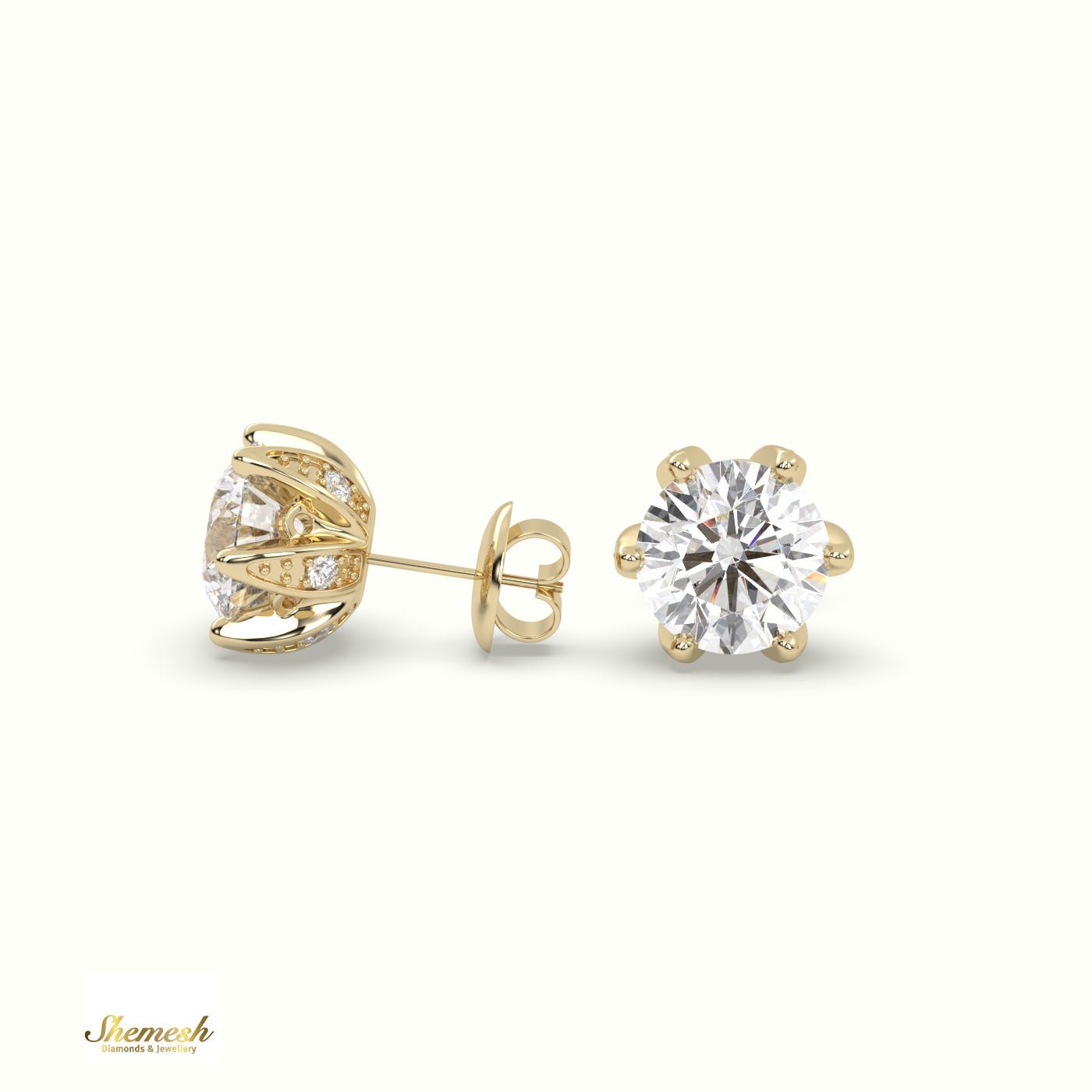 18K Gold 6 Claw Prong Round Diamond Stud Earring - shemesh_diamonds