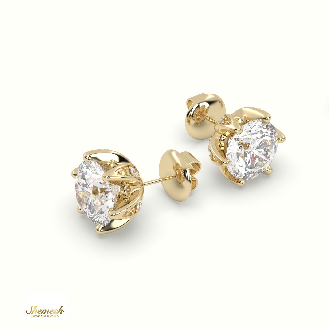 18K Gold 6 Claw Prong Round Diamond Stud Earring - shemesh_diamonds