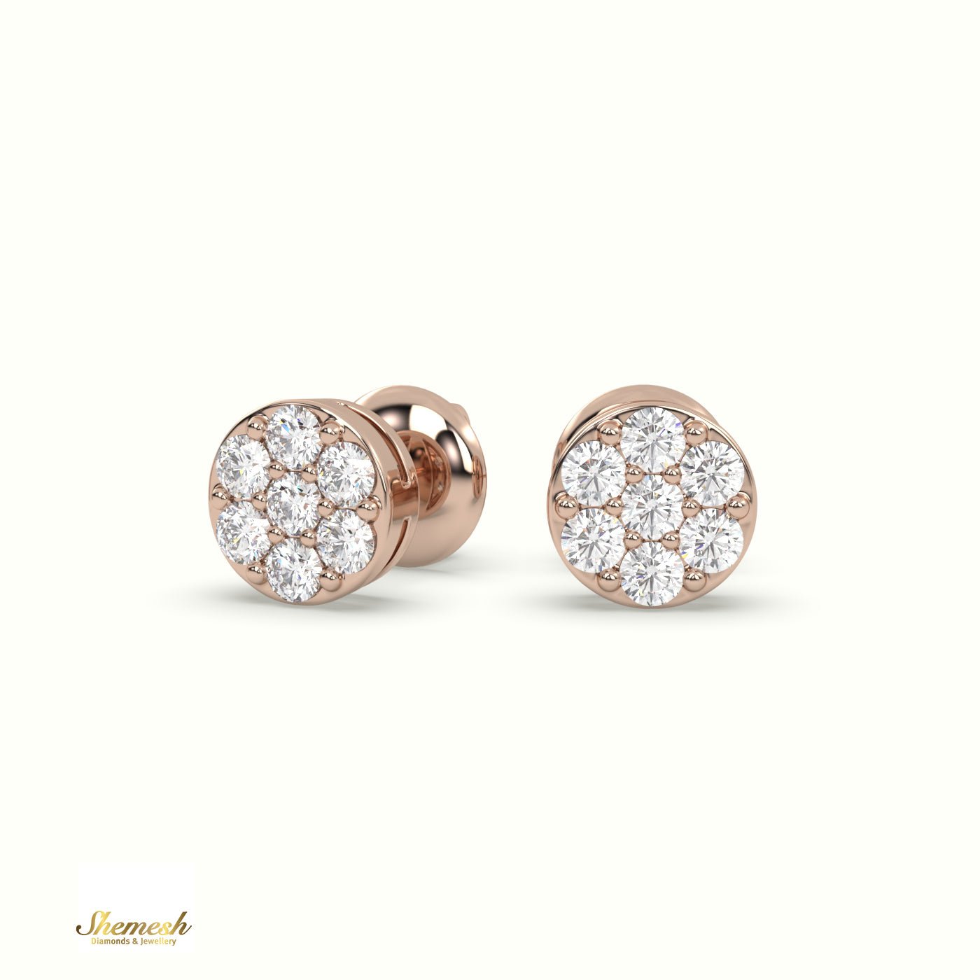 18K Gold Round Diamond Cluster Stud Earrings - shemesh_diamonds