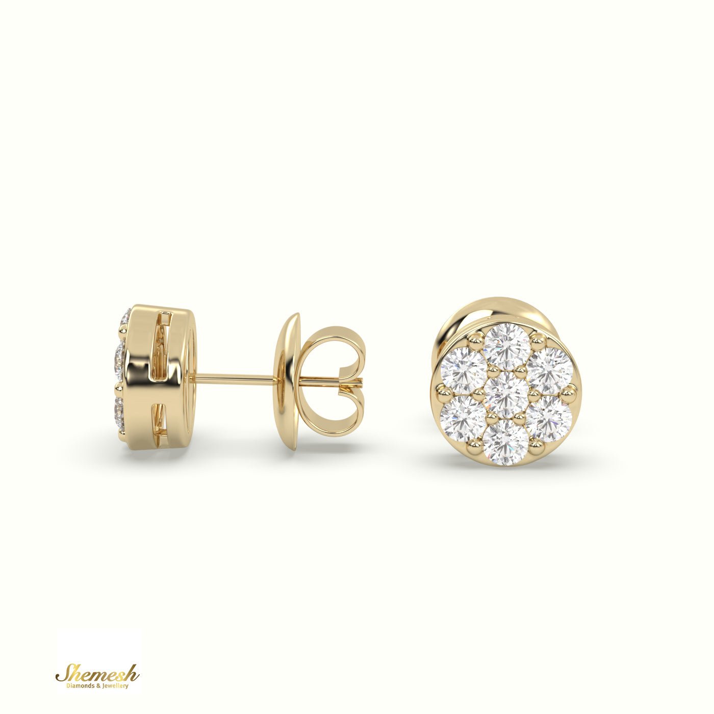 18K Gold Round Diamond Cluster Stud Earrings - shemesh_diamonds