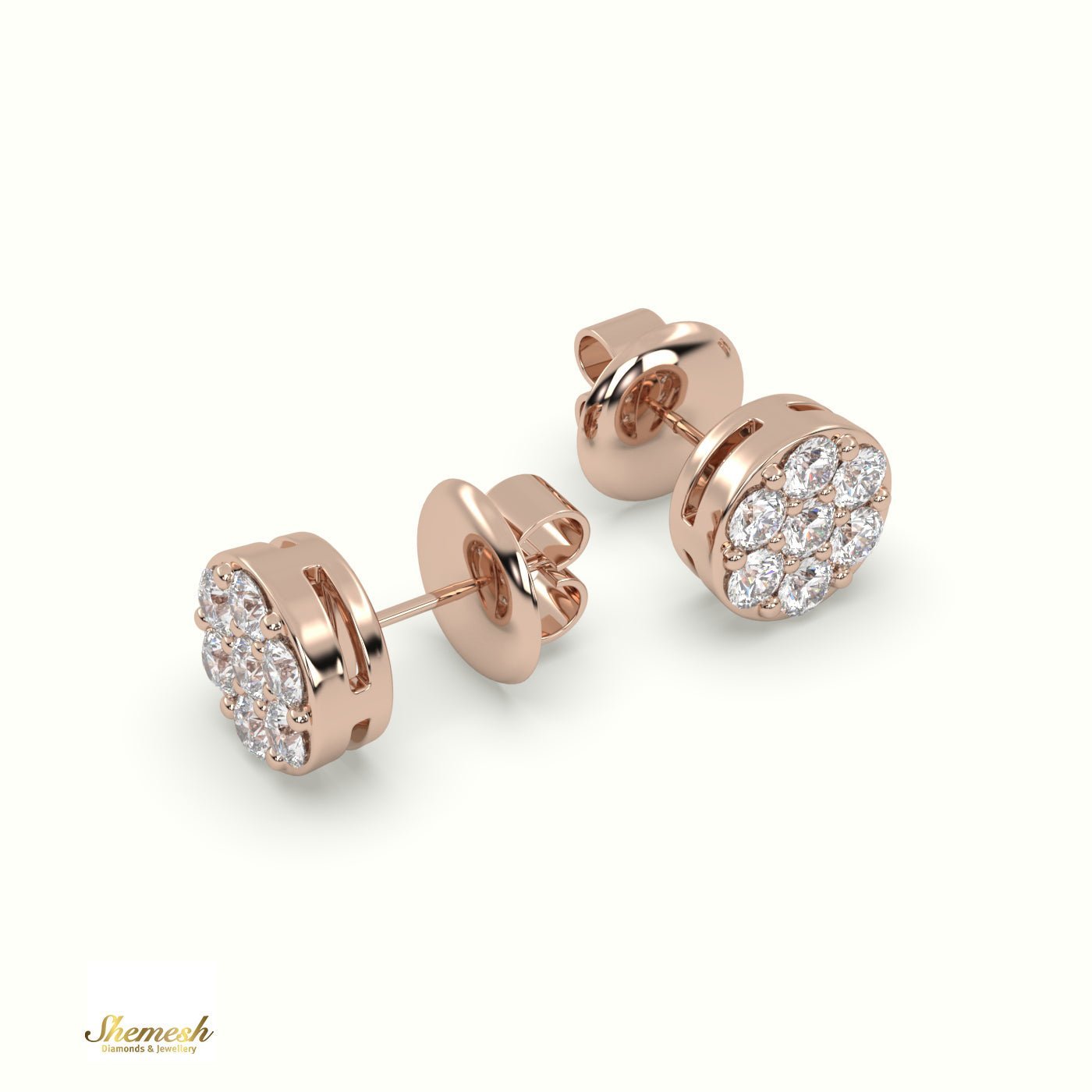 18K Gold Round Diamond Cluster Stud Earrings - shemesh_diamonds