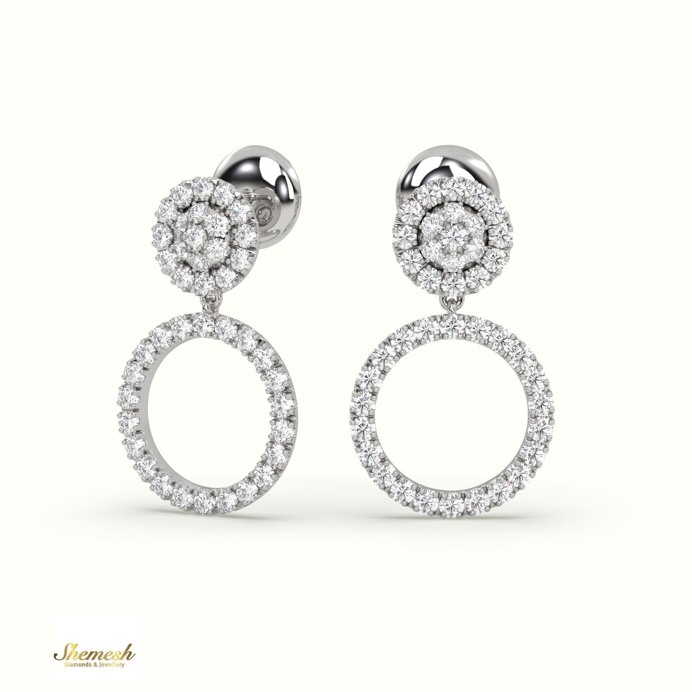 18K Gold Round Diamond Dangle Earrings - shemesh_diamonds