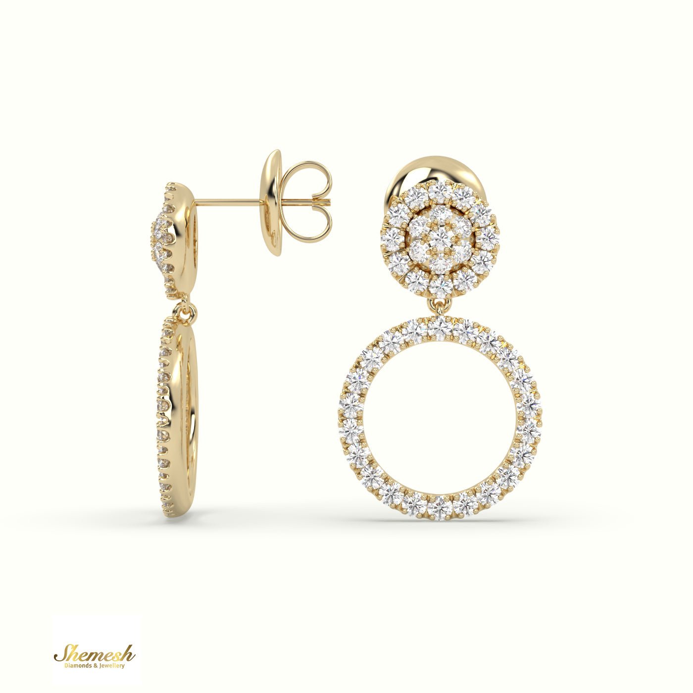 18K Gold Round Diamond Dangle Earrings - shemesh_diamonds