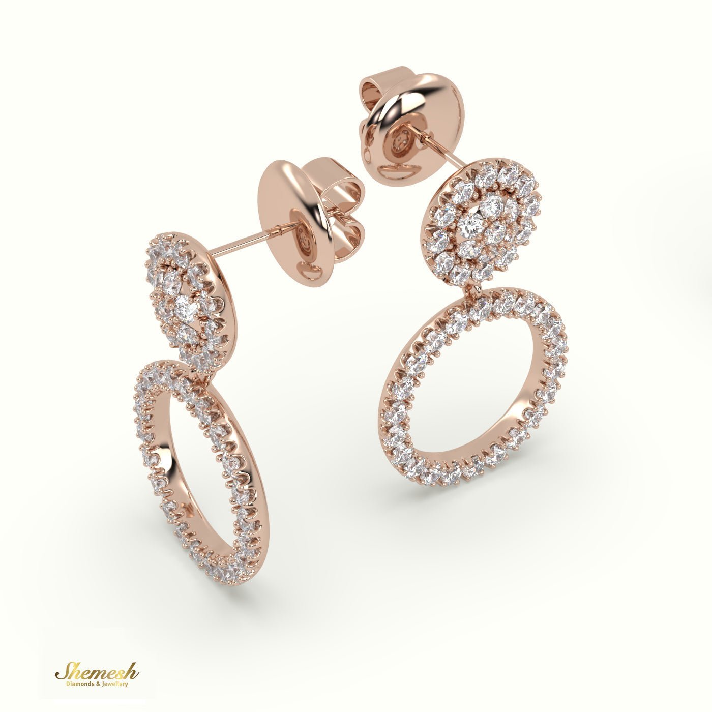 18K Gold Round Diamond Dangle Earrings - shemesh_diamonds