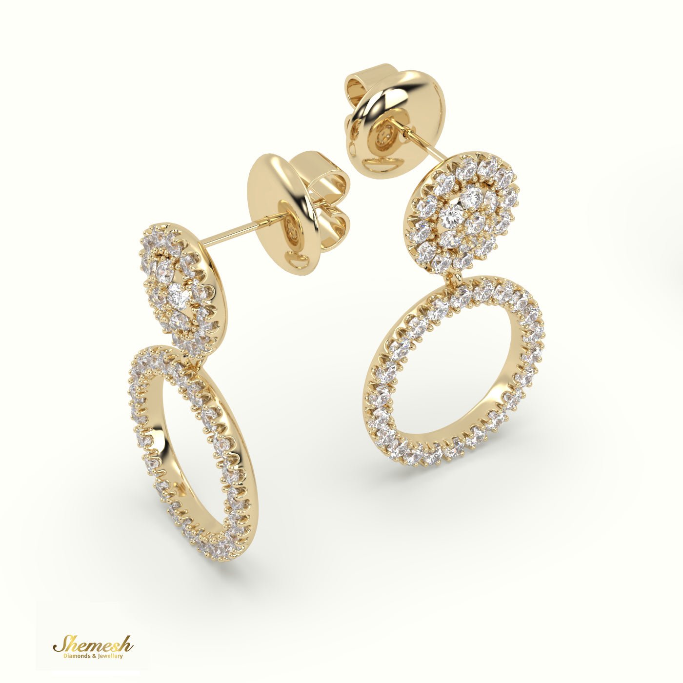 18K Gold Round Diamond Dangle Earrings - shemesh_diamonds