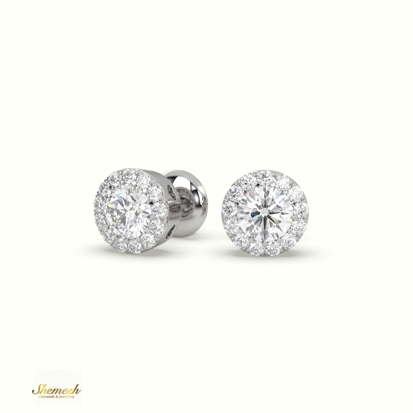 18K Round Brilliant Cut Diamond Halo Stud Earrings - shemesh_diamonds