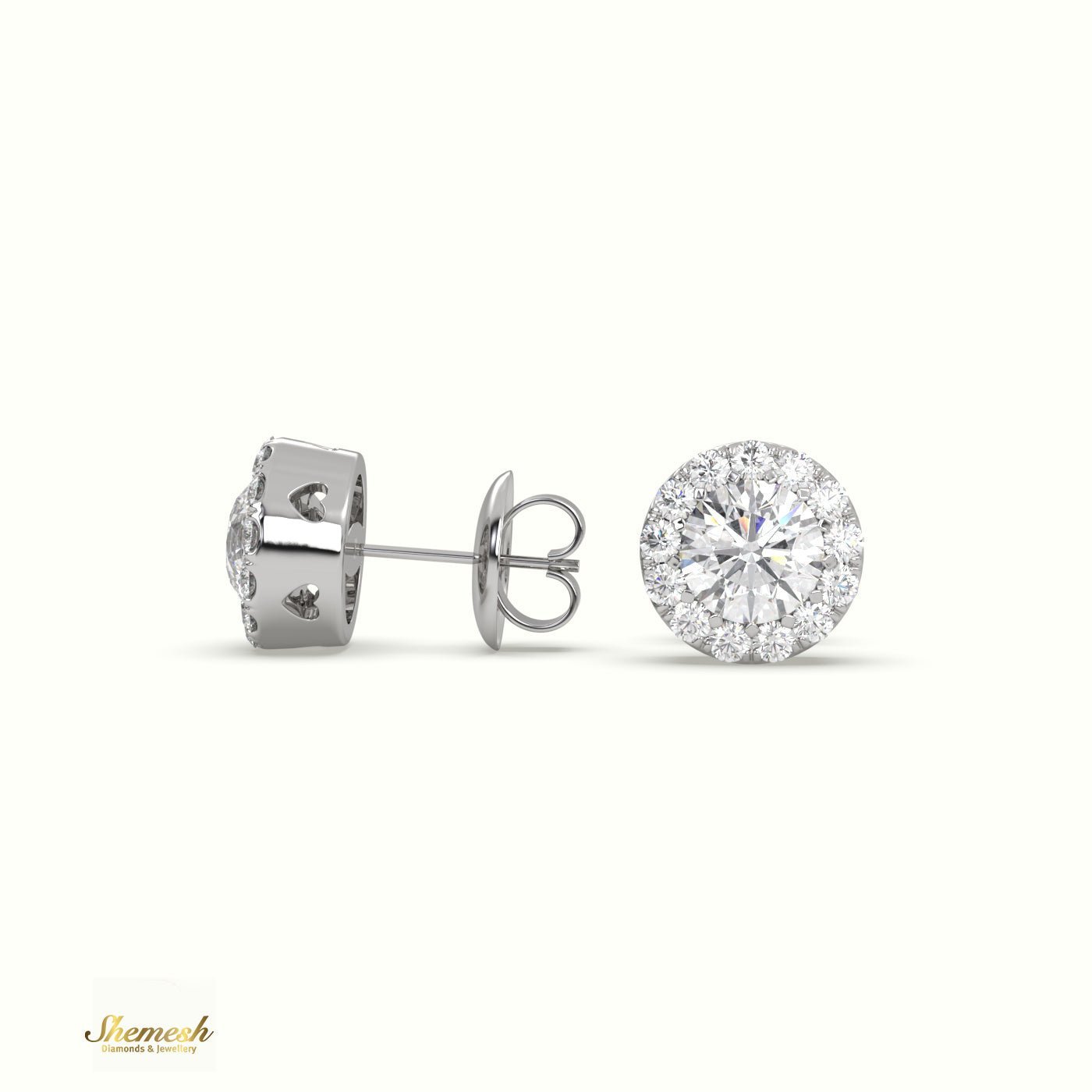 18K Round Brilliant Cut Diamond Halo Stud Earrings - shemesh_diamonds