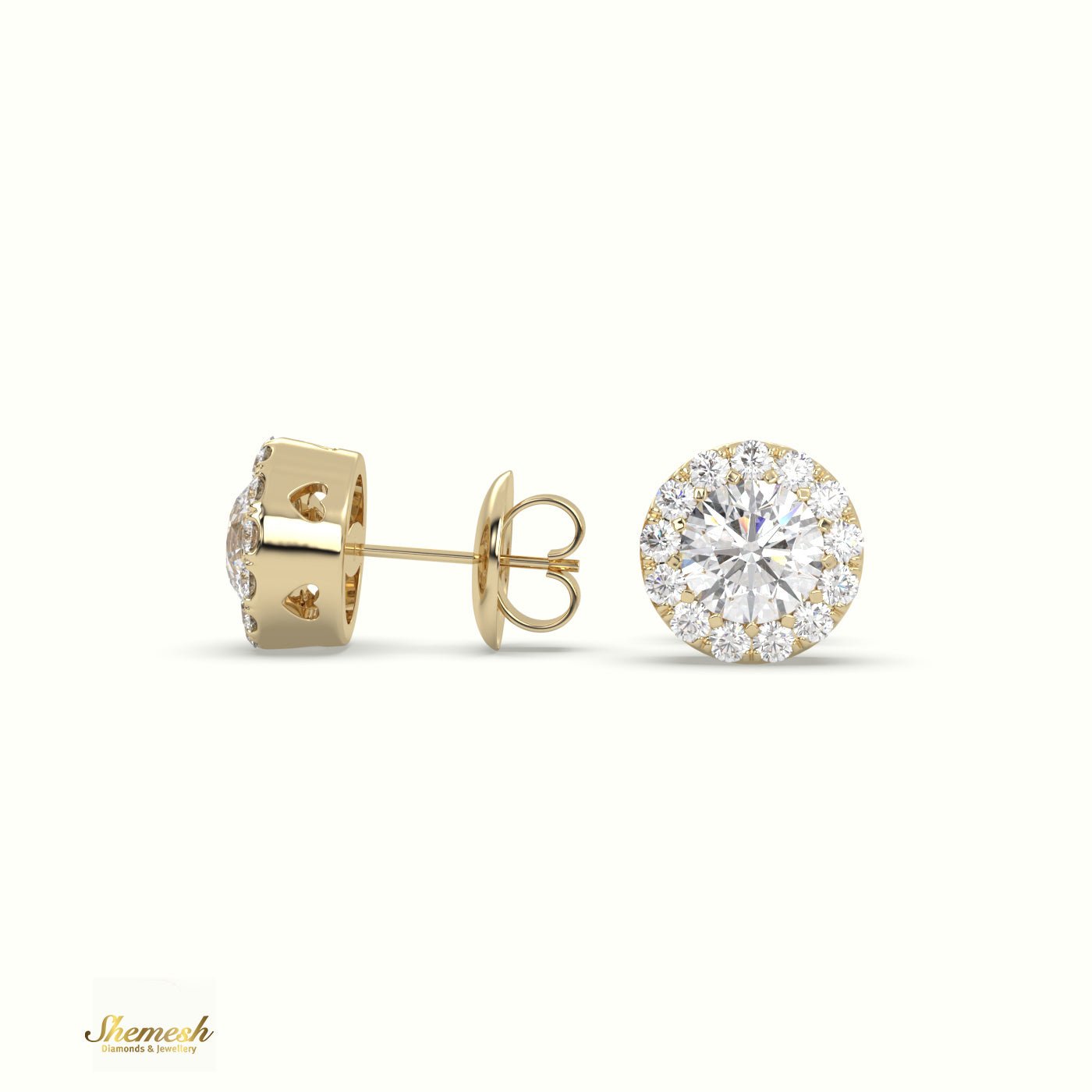 18K Round Brilliant Cut Diamond Halo Stud Earrings - shemesh_diamonds