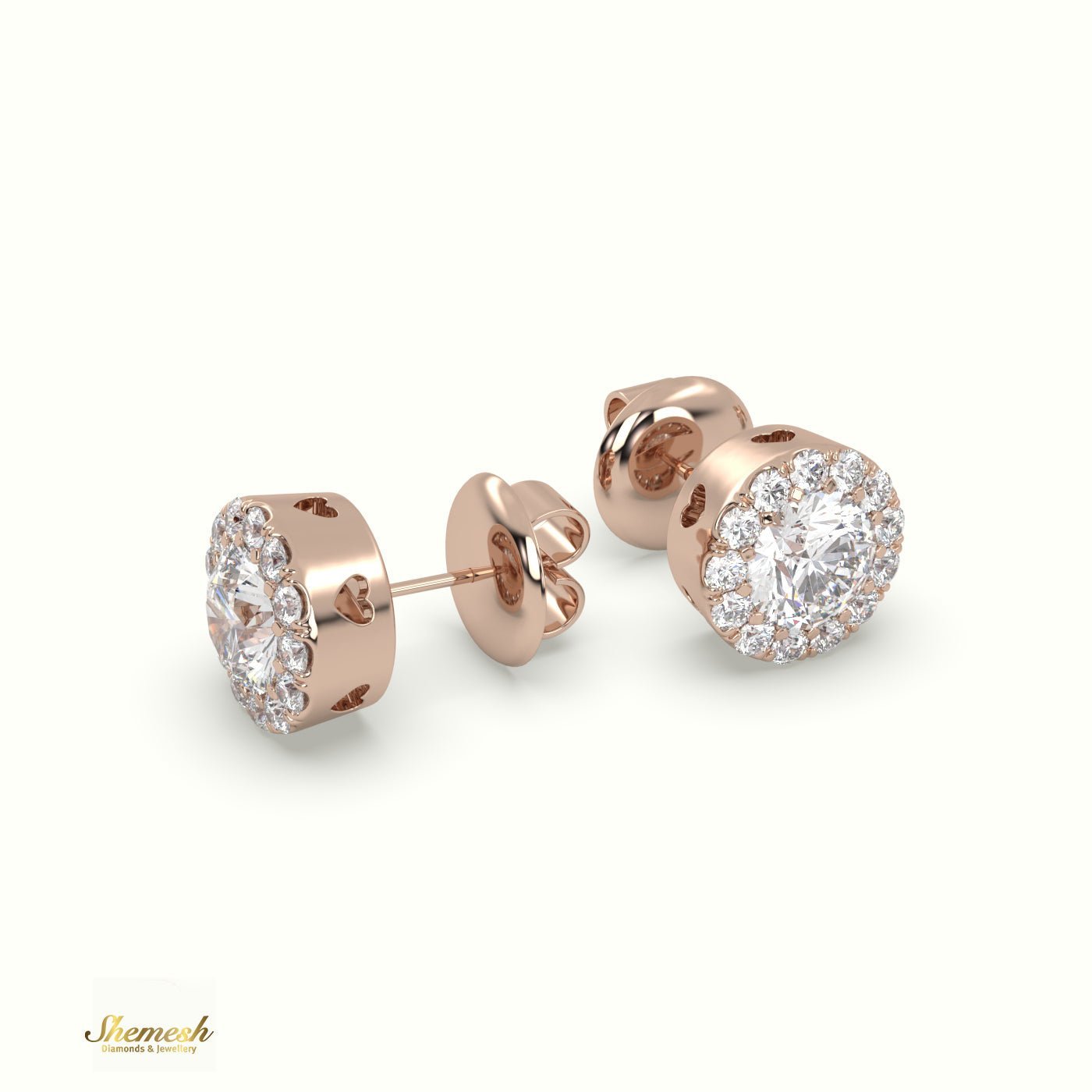 18K Round Brilliant Cut Diamond Halo Stud Earrings - shemesh_diamonds